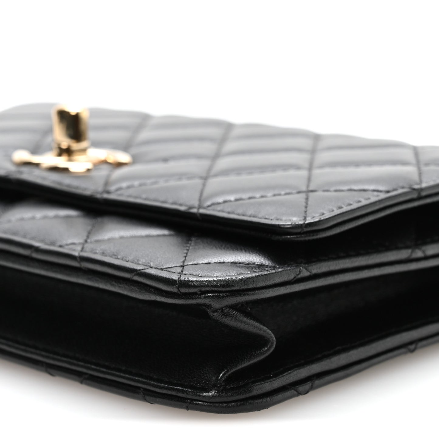 Lambskin Quilted Trendy CC Wallet On Chain WOC Black