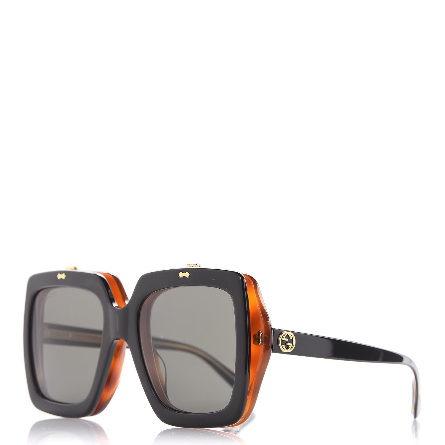 Gucci Acetate Oversized Flip Up Sunglasses GG0088S Tortoise Black 1 of 8