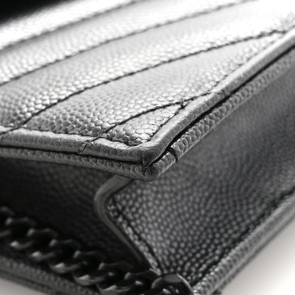 Saint Laurent Grain De Poudre Matelasse Chevron Monogram Monochrome Envelope Chain Wallet Black 13 of 16