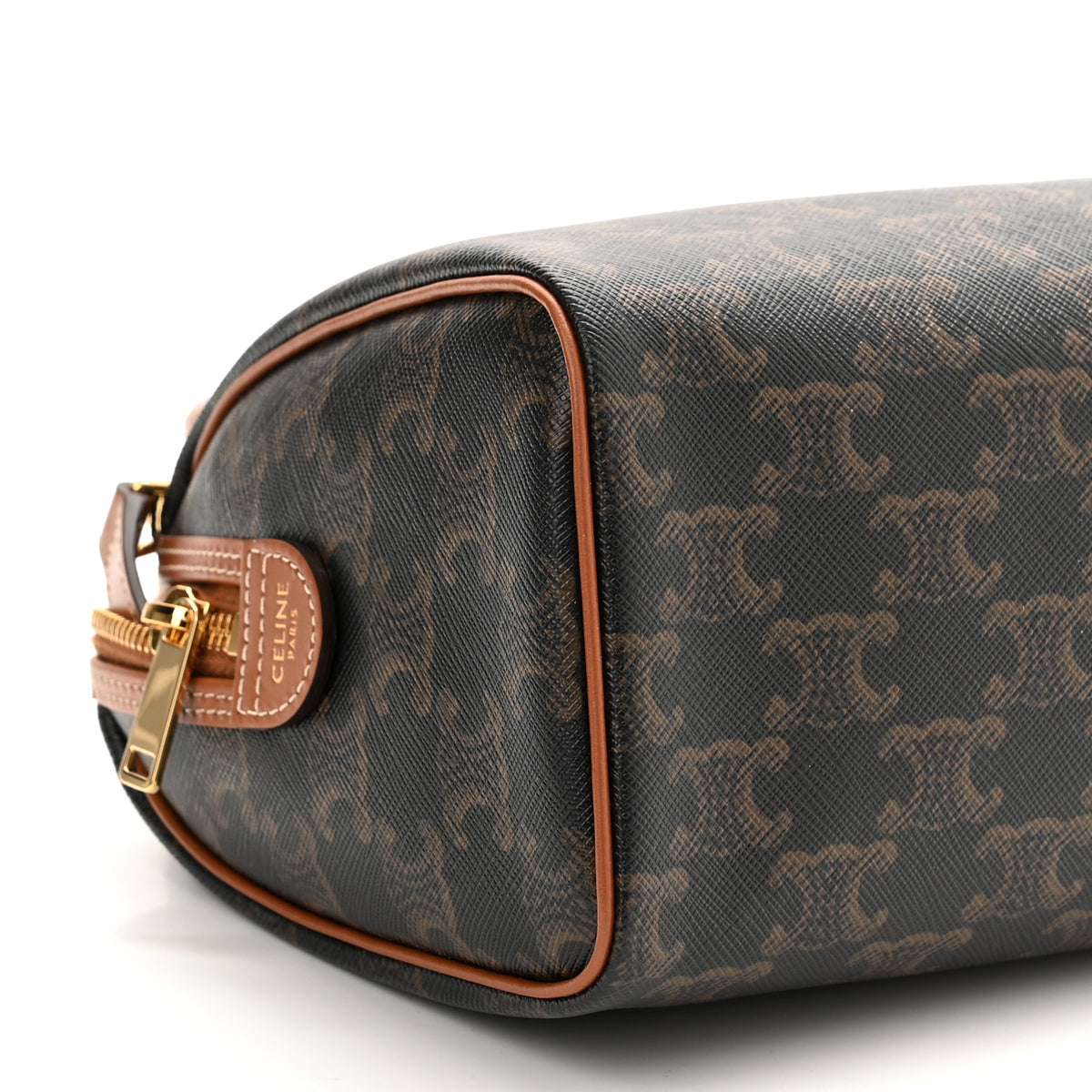 Celine Triomphe Canvas Calfskin Small Boston Bag Tan 8 of 9
