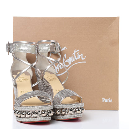 Christian Louboutin Lurex Chocazeppa 120 Platform Wedge Sandals 38 Colombe 9 of 10