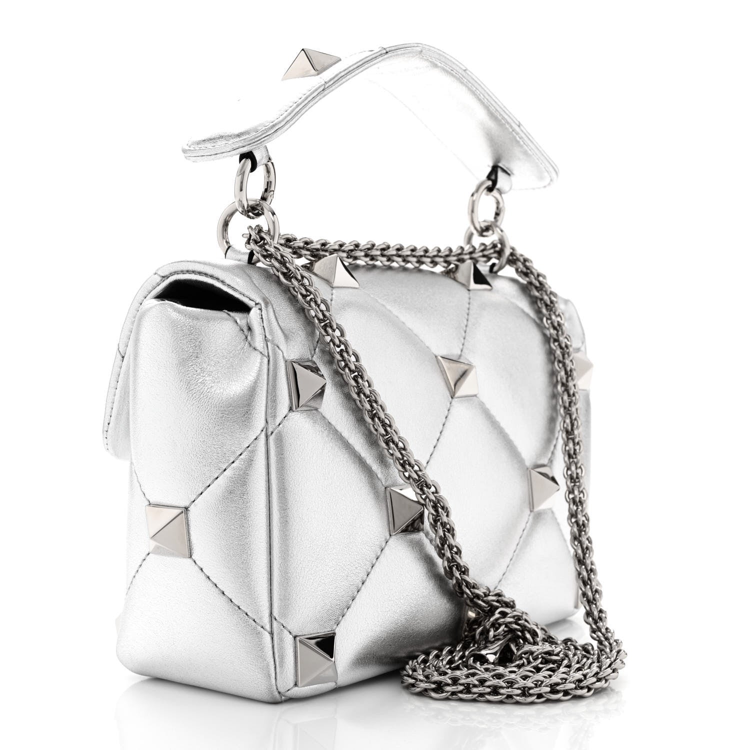 Valentino Garavani Nappa Medium Roman Stud Shoulder Bag Silver 3 of 9