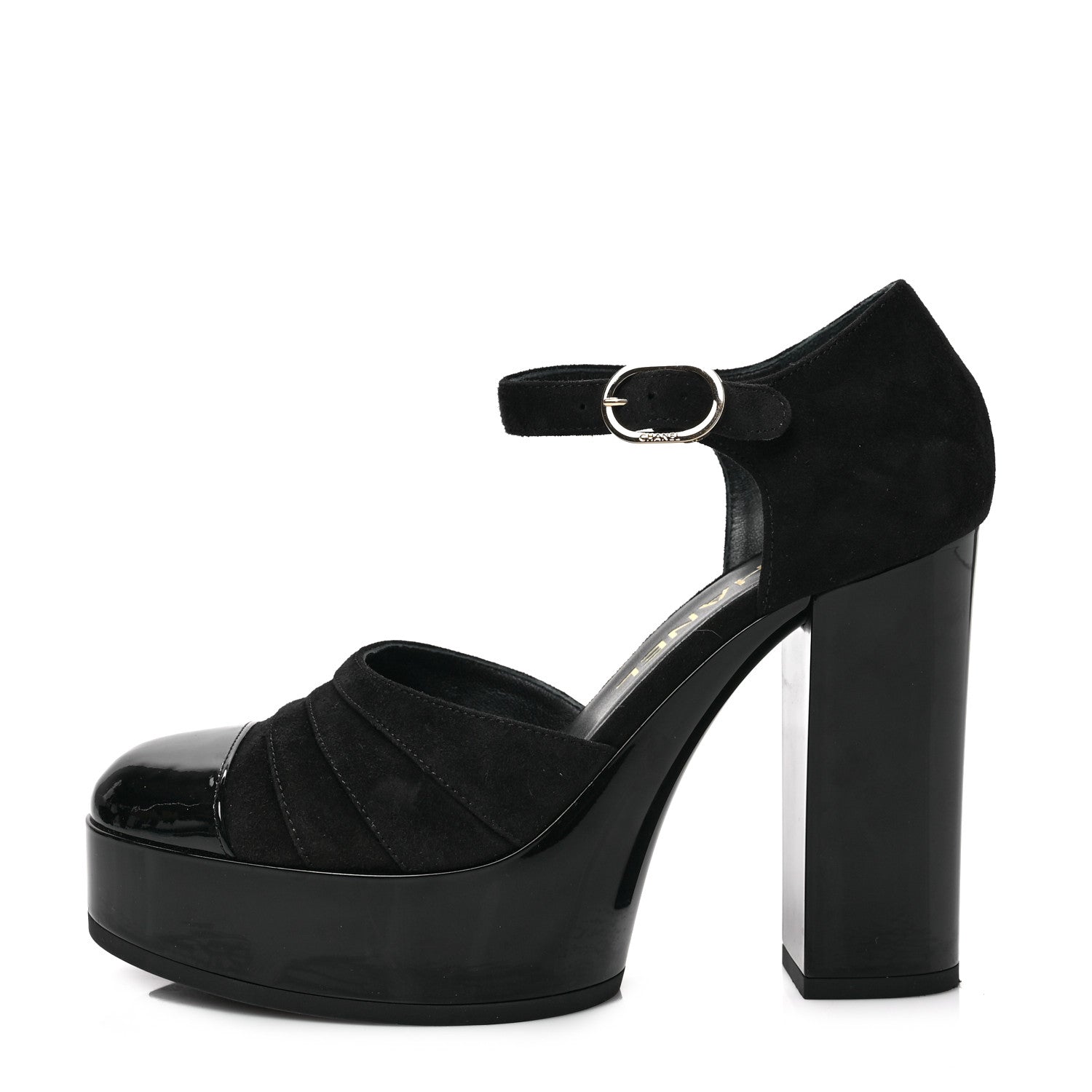 Chanel Patent Suede CC Platform Pumps 36.5 Black 1 of 8