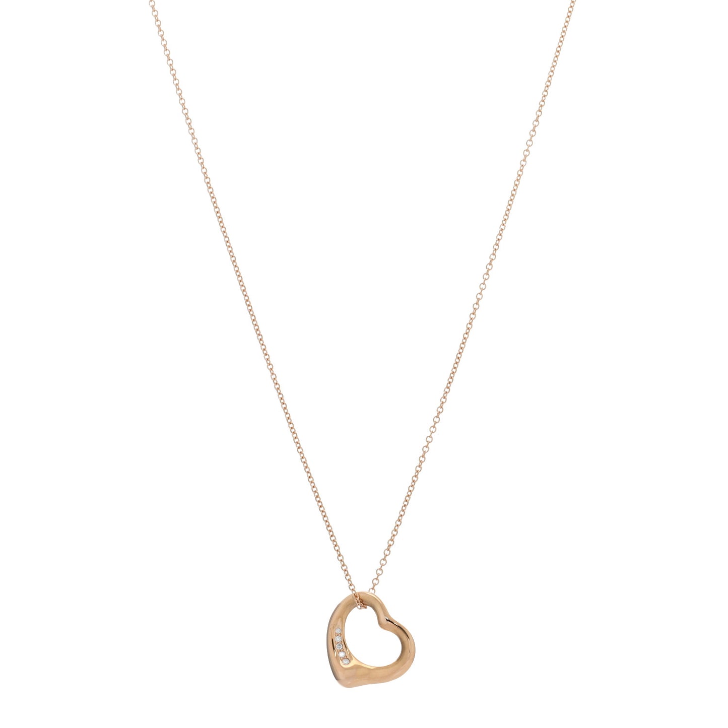 18K Yellow Gold Diamond 16mm Elsa Peretti Open Heart Pendant Necklace