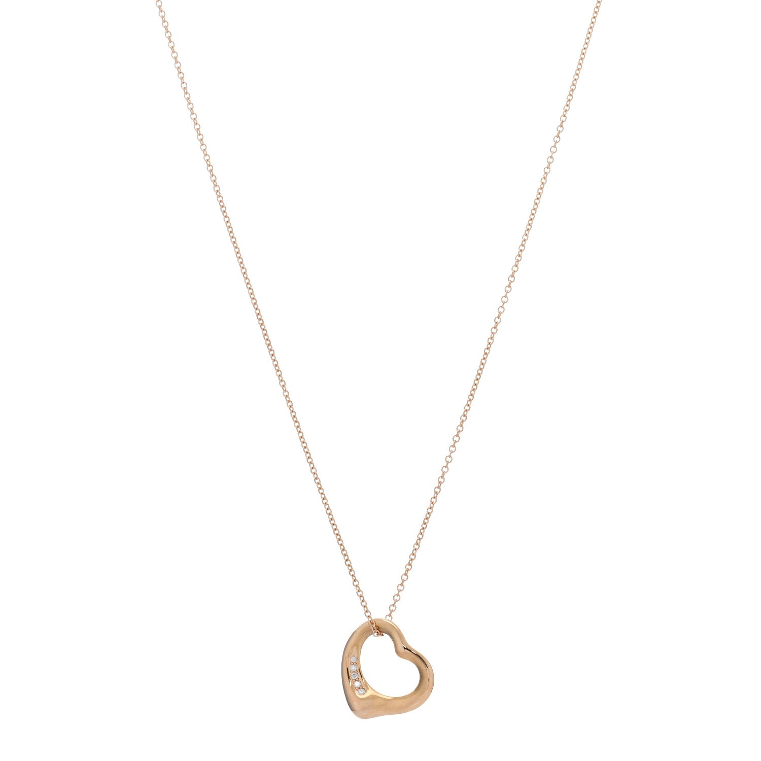 Tiffany 18K Yellow Gold Diamond 16mm Elsa Peretti Open Heart Pendant Necklace 1 of 5