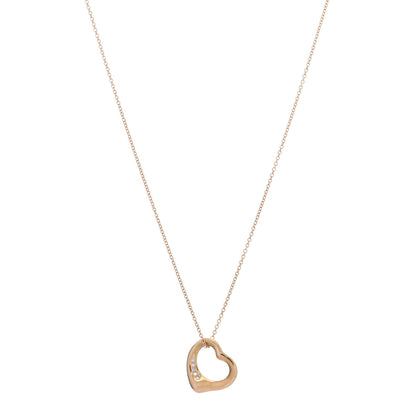 Tiffany 18K Yellow Gold Diamond 16mm Elsa Peretti Open Heart Pendant Necklace 1 of 5