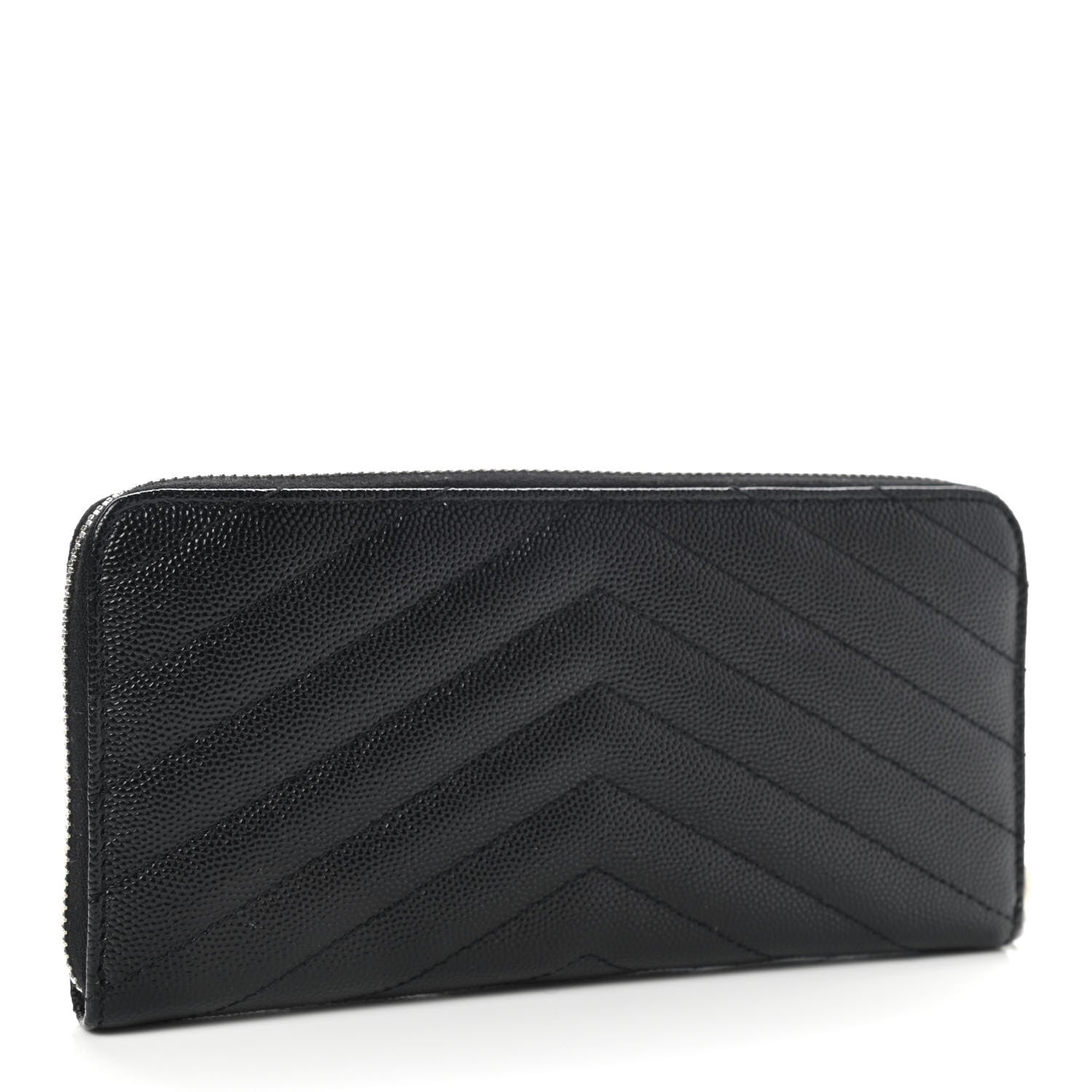 Saint Laurent Grain De Poudre Matelasse Chevron Monogram Zip Around Wallet Black 3 of 10
