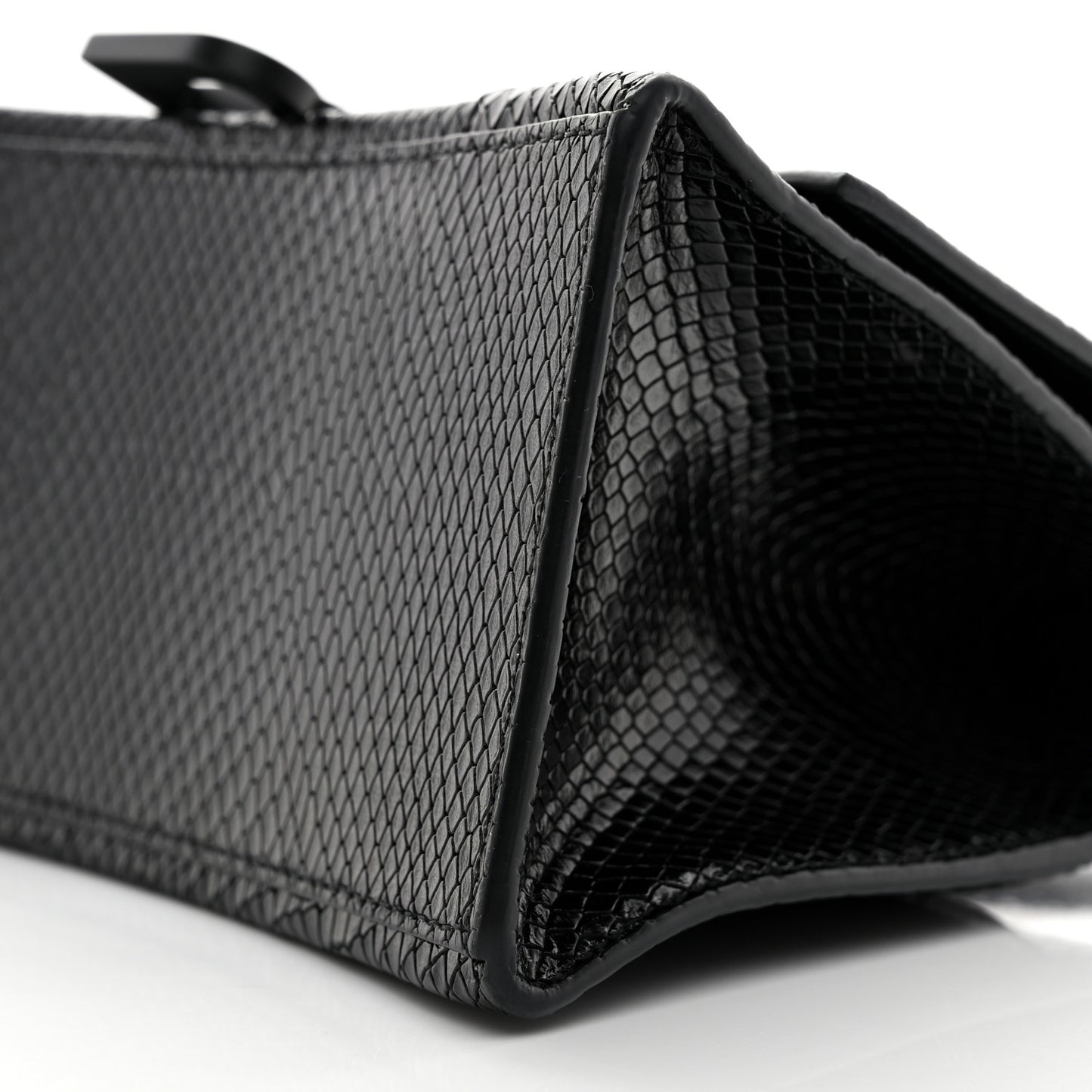 Matte Calfskin Snake Embossed Tonal B Small Hourglass Top Handle Bag Black