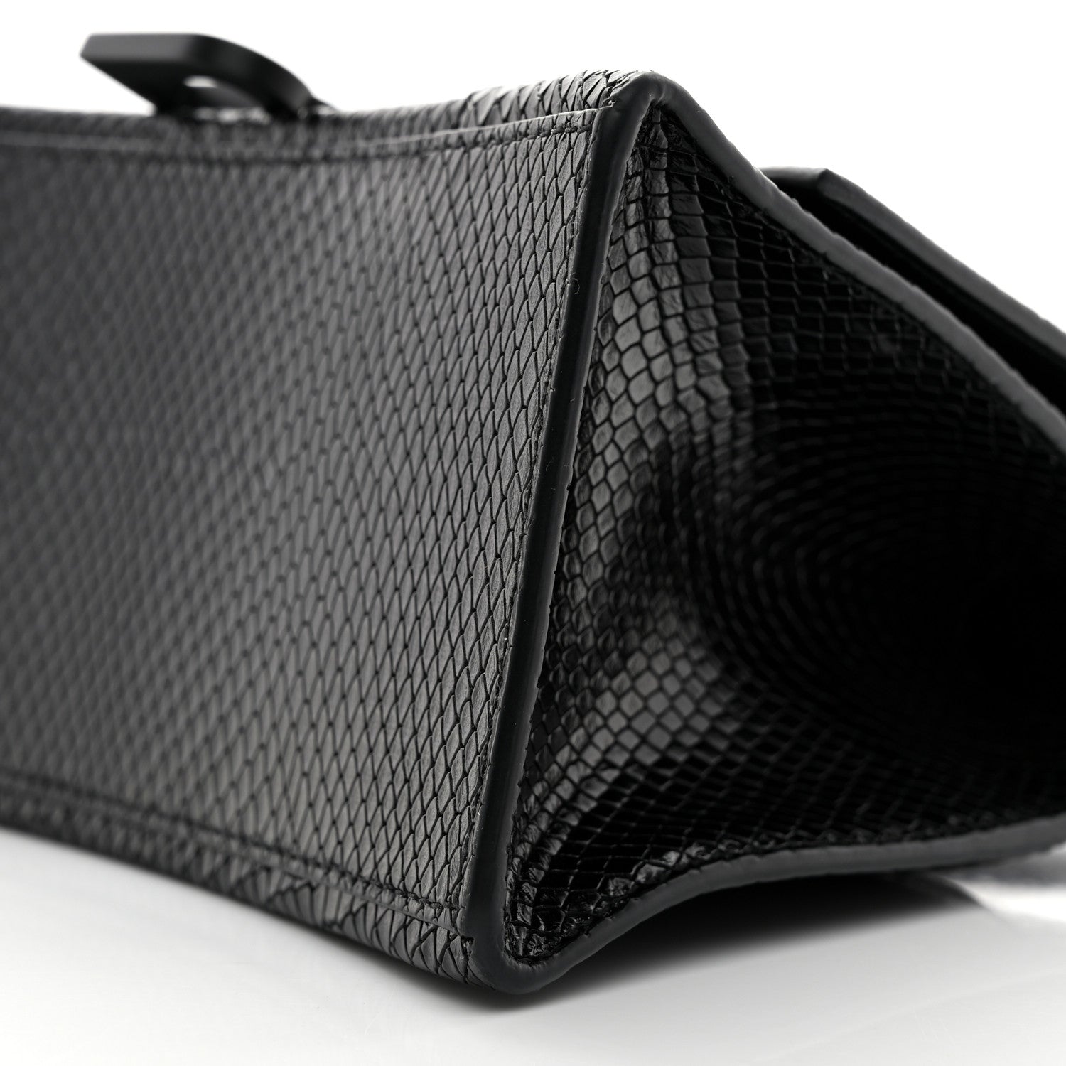 Balenciaga Matte Calfskin Snake Embossed Tonal B Small Hourglass Top Handle Bag Black 10 of 10