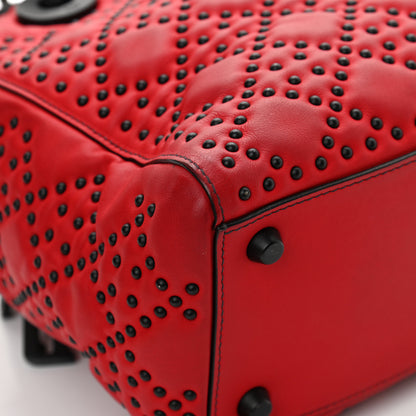 Christian Dior Lambskin Cannage Studded Medium Supple Lady Dior Red Black 11 of 17