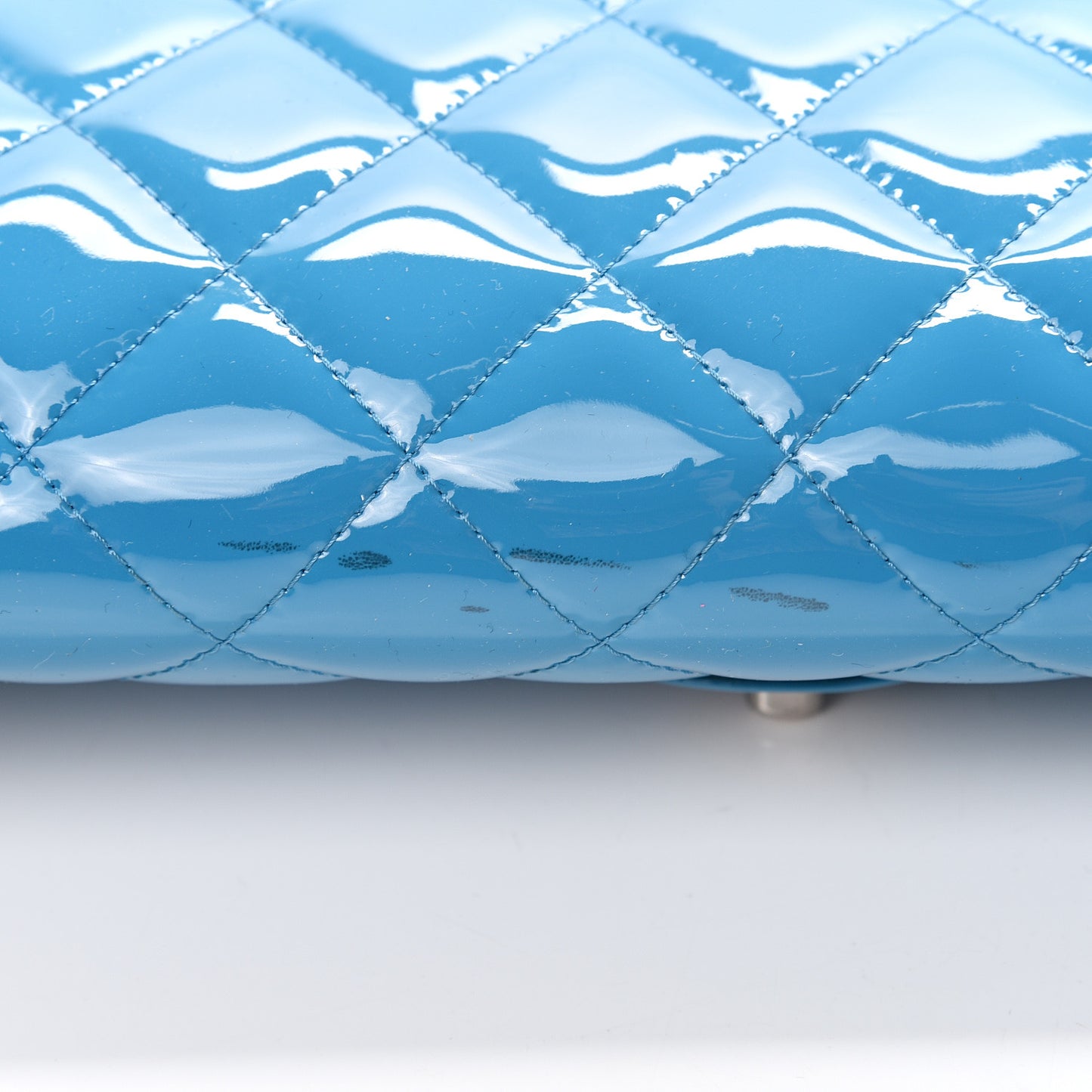 Patent Quilted Clutch with Chain Flap Blue
