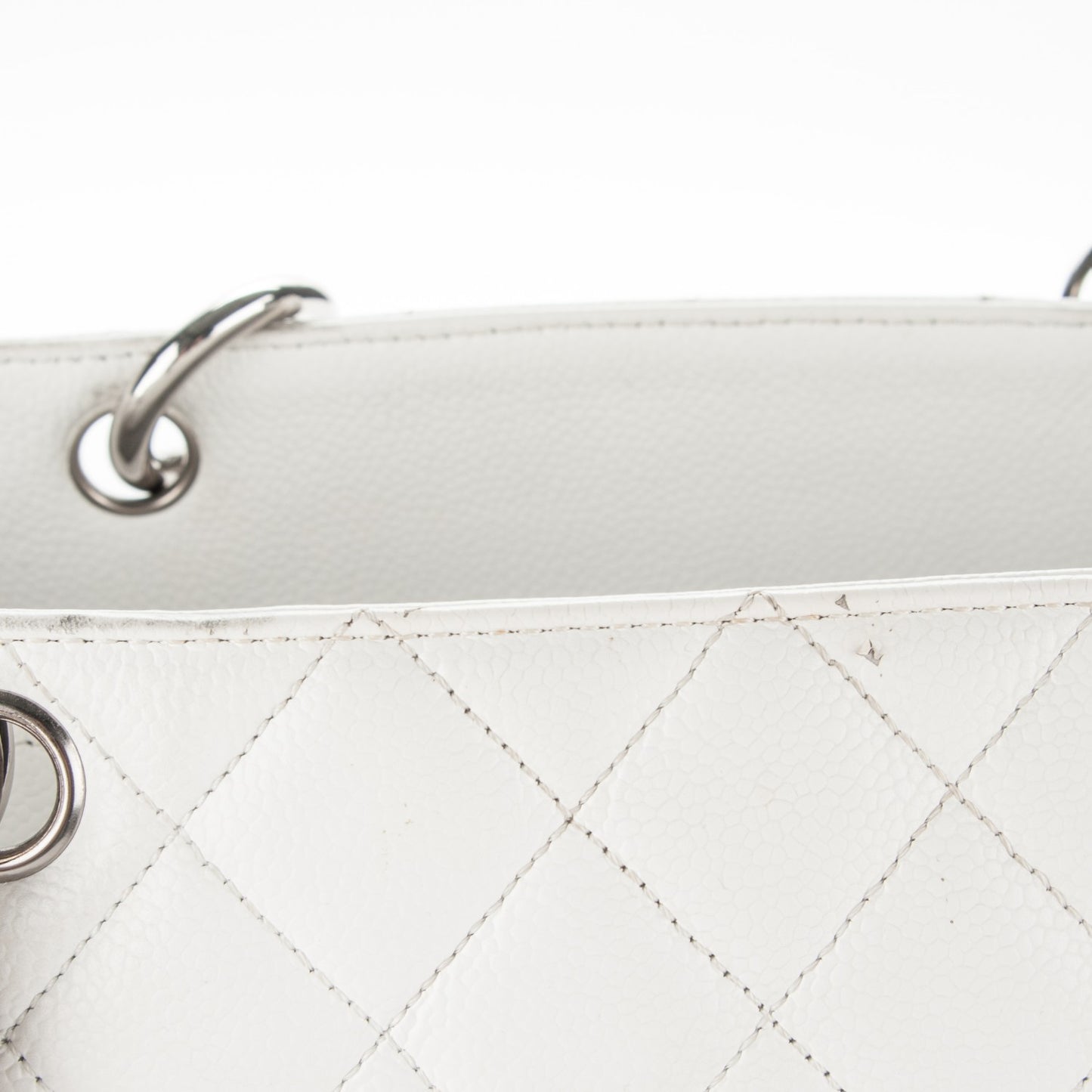 Caviar Quilted Grand Shopping Tote GST White
