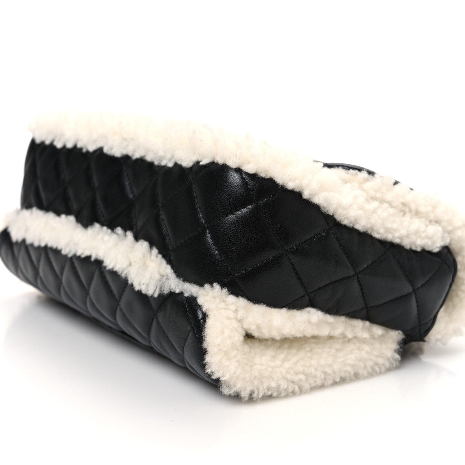 Chanel Lambskin Shearling Large CC Flap Bag Black White 10 of 11