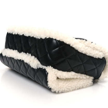 Chanel Lambskin Shearling Large CC Flap Bag Black White 10 of 11