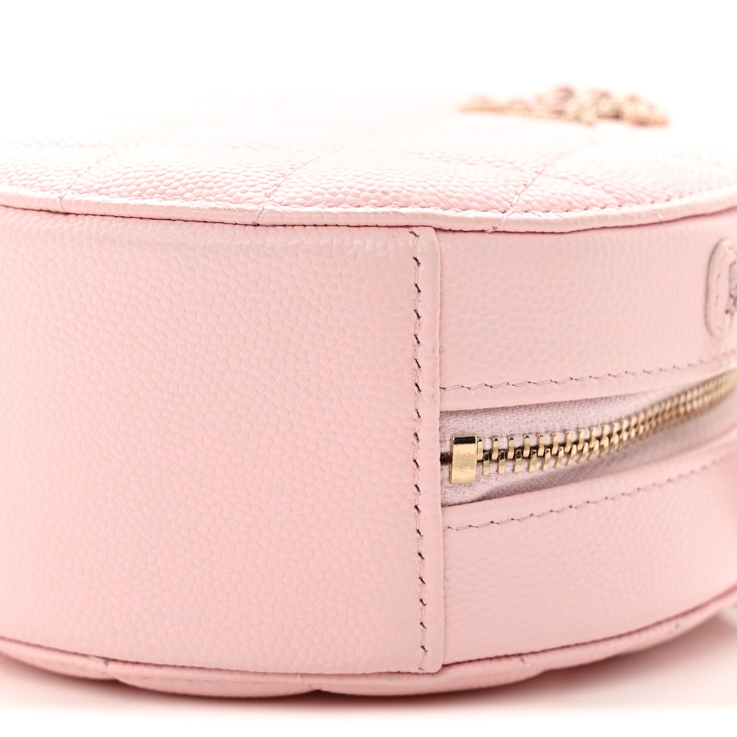 Caviar Quilted Crystal CC Round Clutch With Chain  Pink