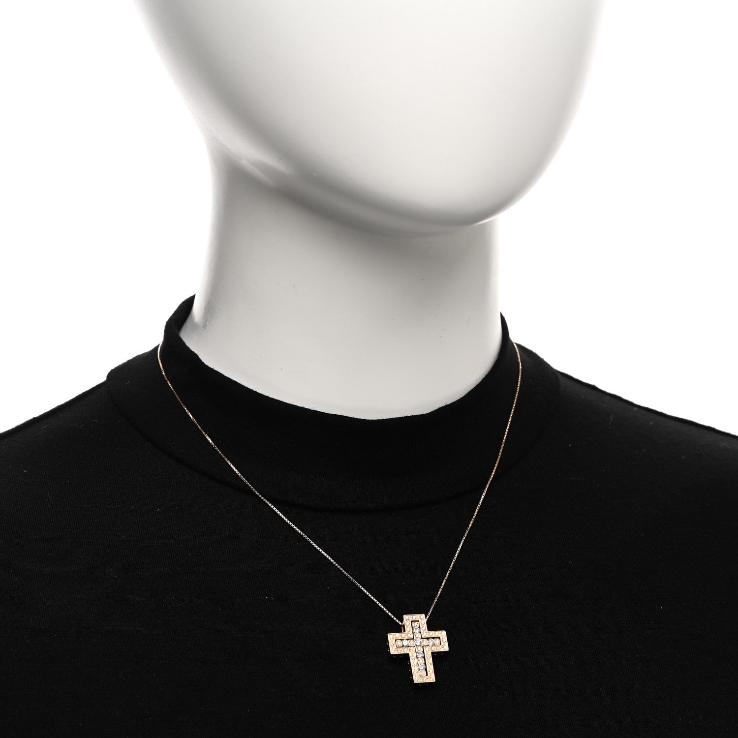 Damiani 18K Rose Gold Diamond Belle Epoque Cross Pendant Necklace 2 of 4