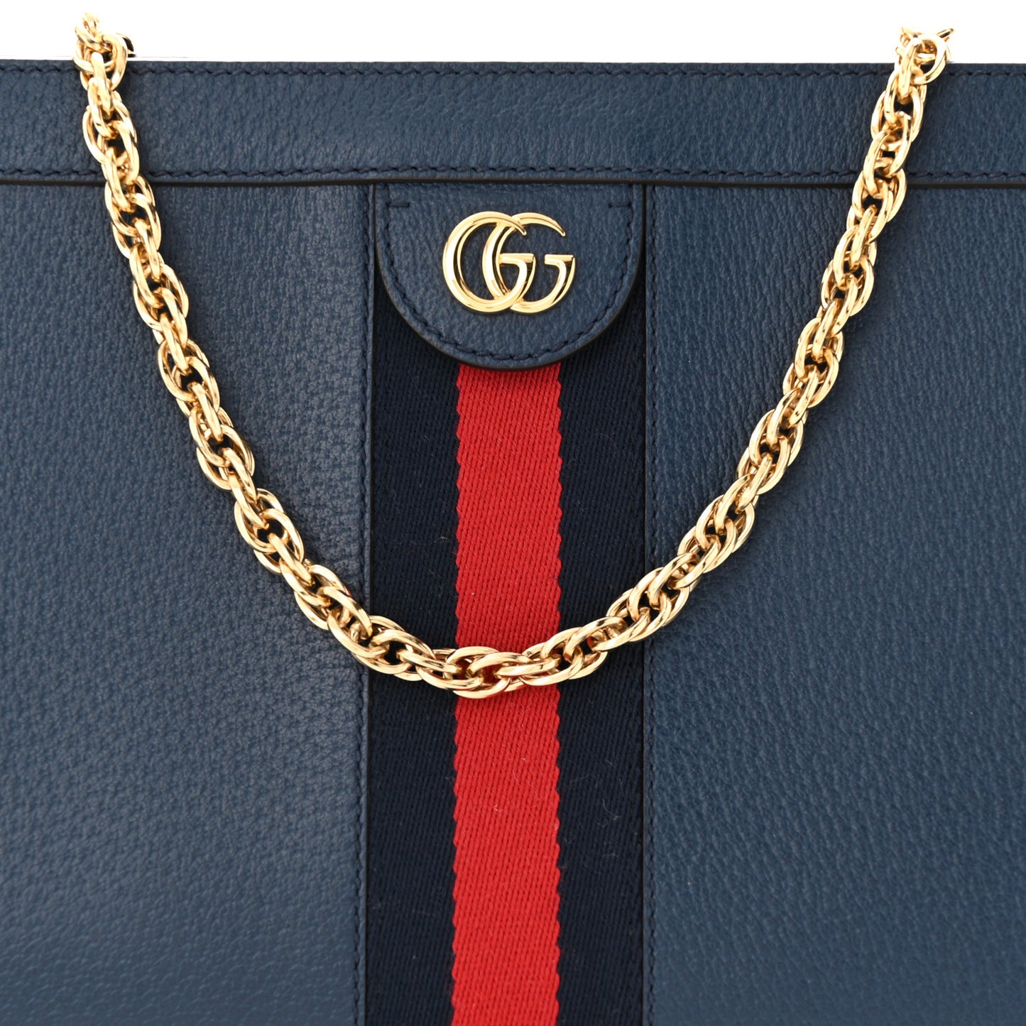 Textured Calfskin Web Medium Ophidia Chain Shoulder Bag Blue Agata