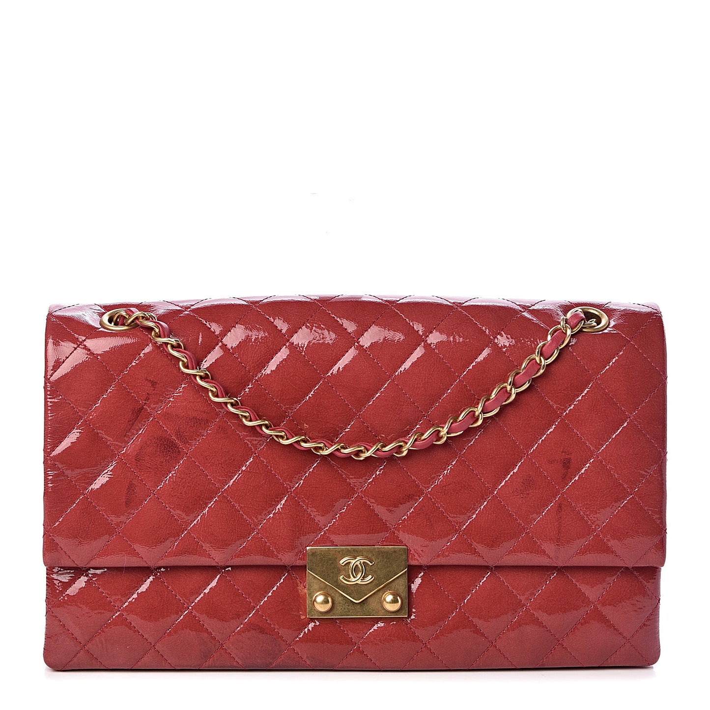 Patent Quilted 3 Pocket Accordion Flap Dark Pink