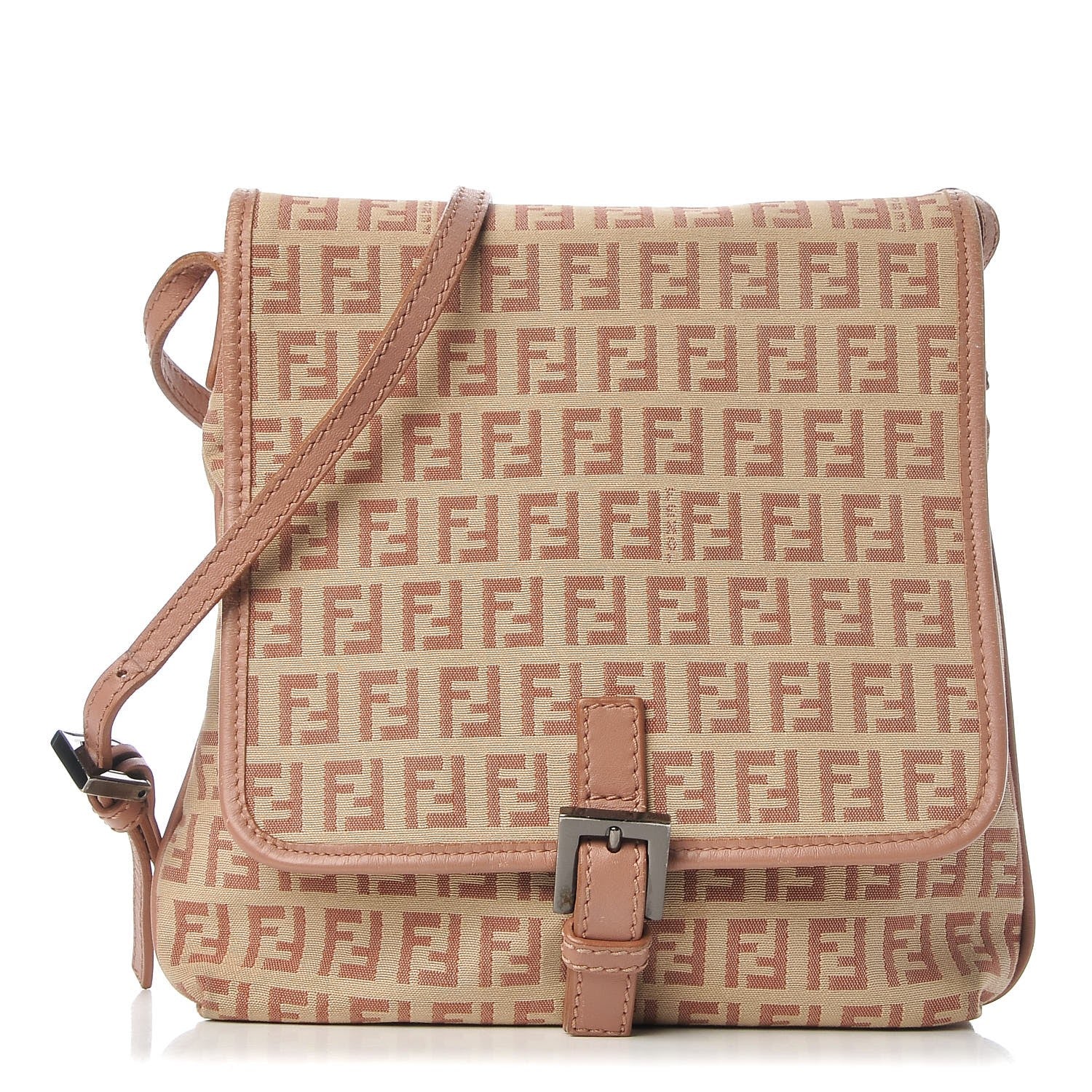 Fendi Zucchino Vitello Baguette Crossbody Beige Bruciato Bois de Rose 1 of 12