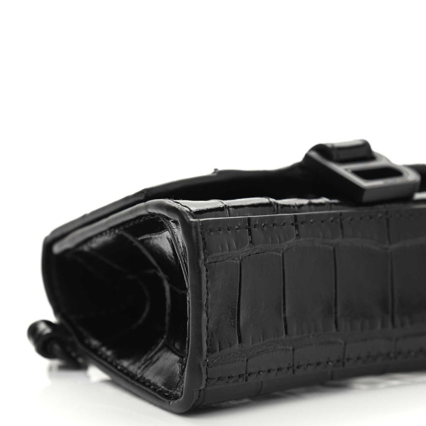 Shiny Calfskin Monochrome Crocodile Embossed Hourglass Chain Cardholder Black