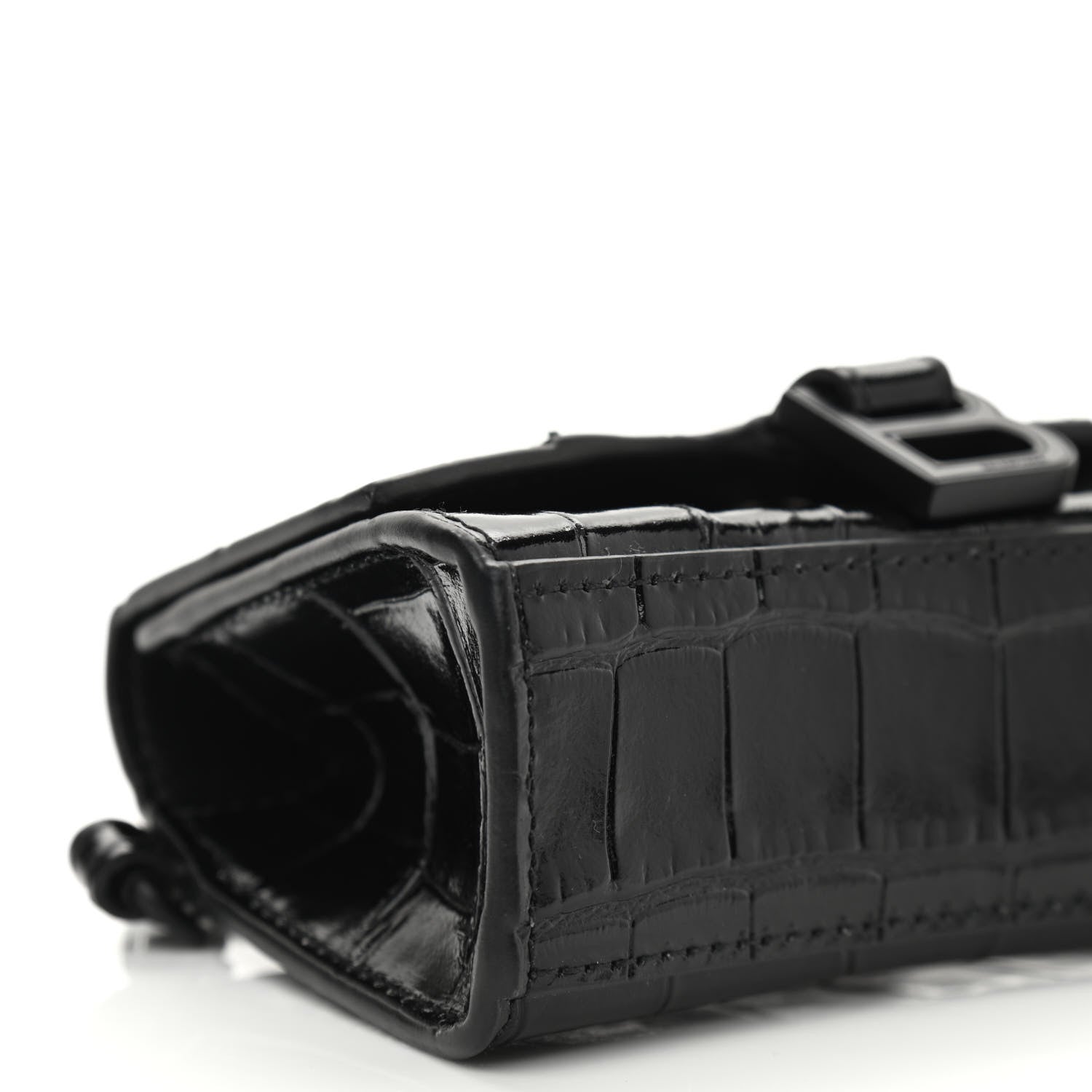 Balenciaga Shiny Calfskin Monochrome Crocodile Embossed Hourglass Chain Cardholder Black 10 of 13