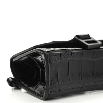 Balenciaga Shiny Calfskin Monochrome Crocodile Embossed Hourglass Chain Cardholder Black 10 of 13