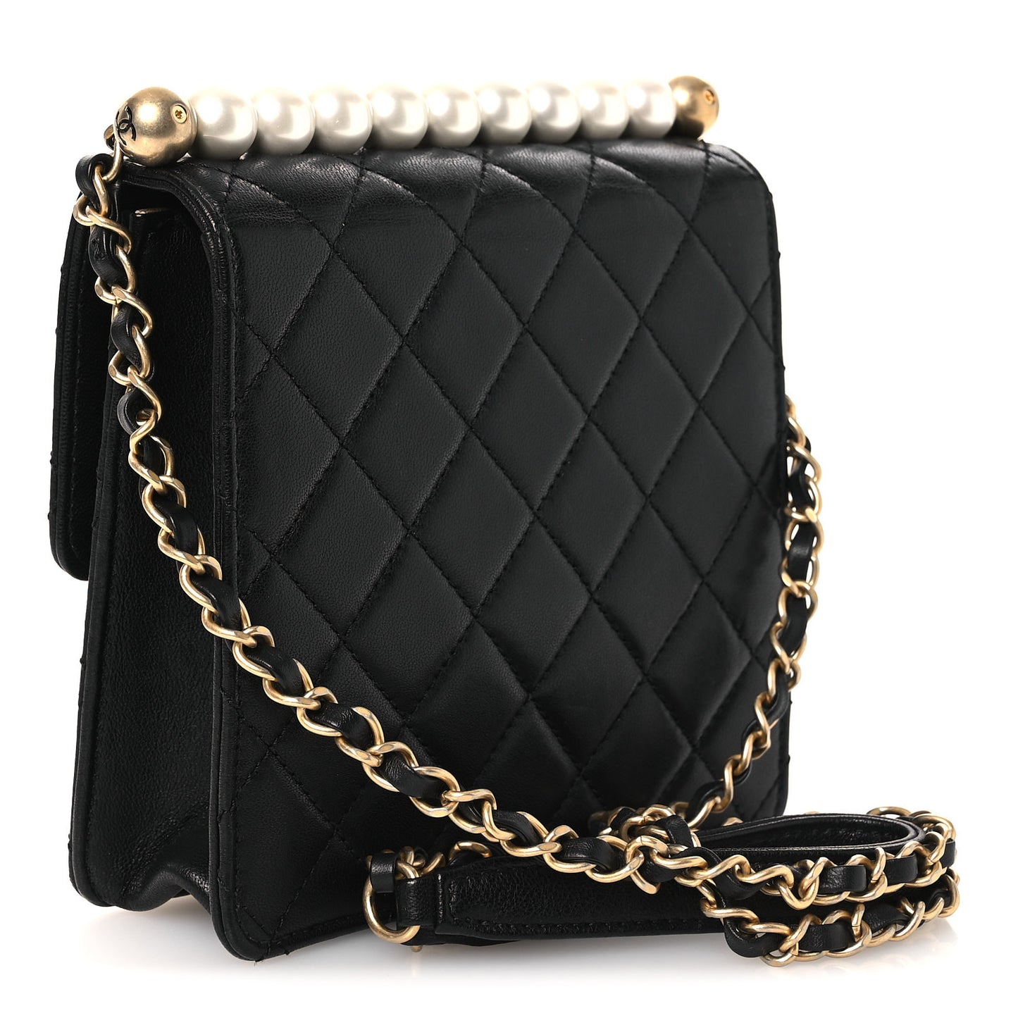 Goatskin Quilted Chic Pearls Flap Black