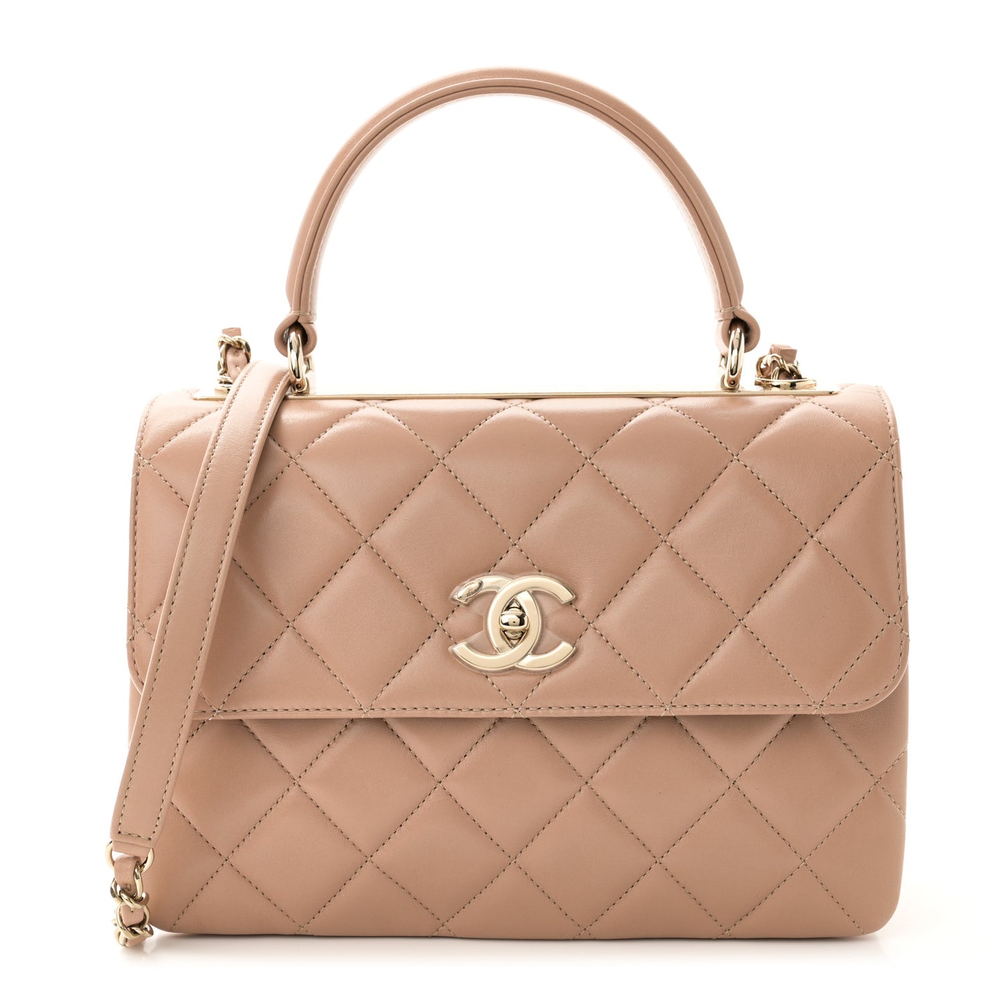 Lambskin Quilted Small Trendy CC Dual Handle Flap Bag Beige