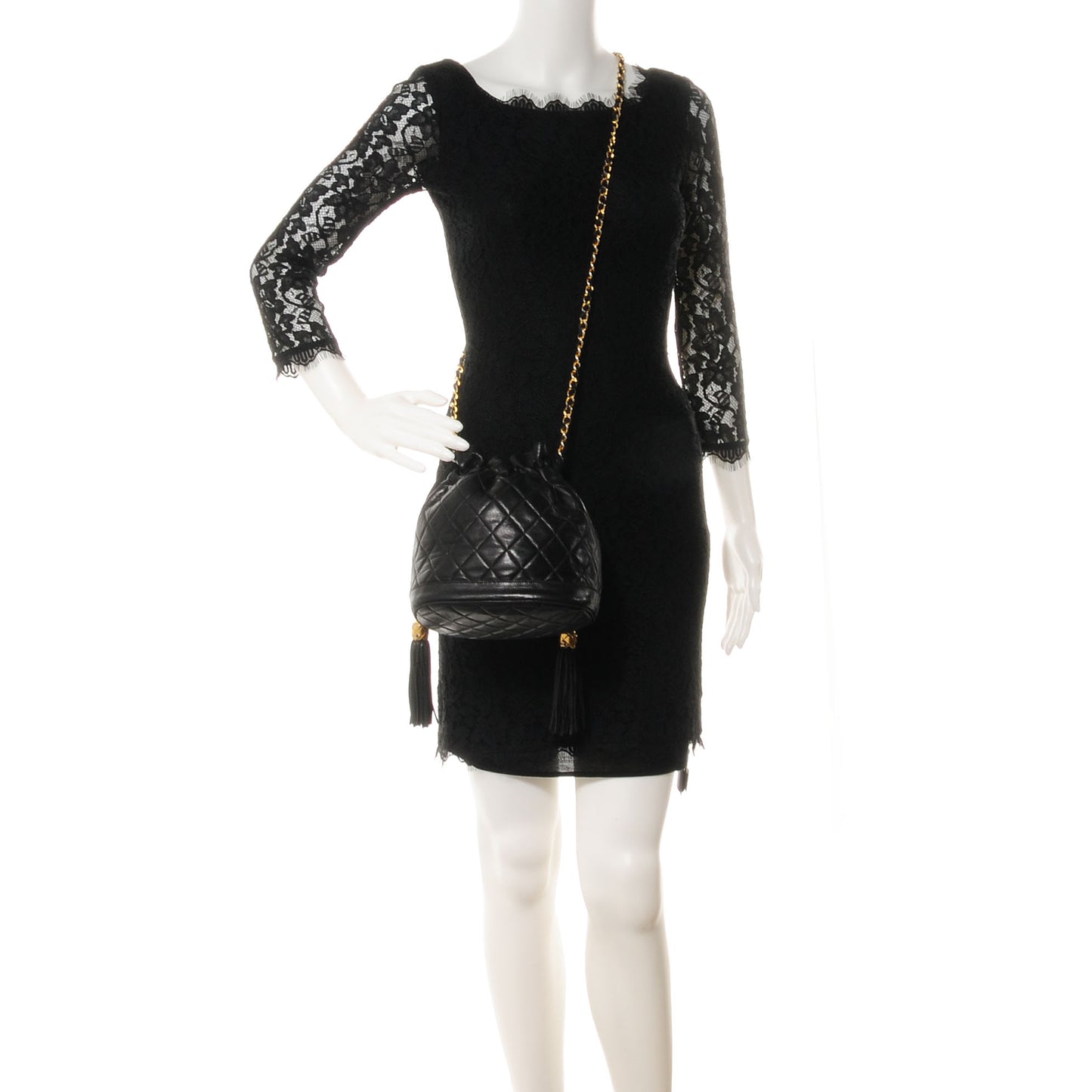 Lambskin Drawstring Pouch Bag Black