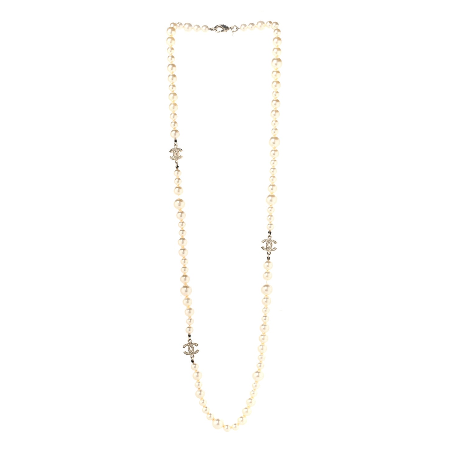 Crystal Pearl CC Long Necklace Gold
