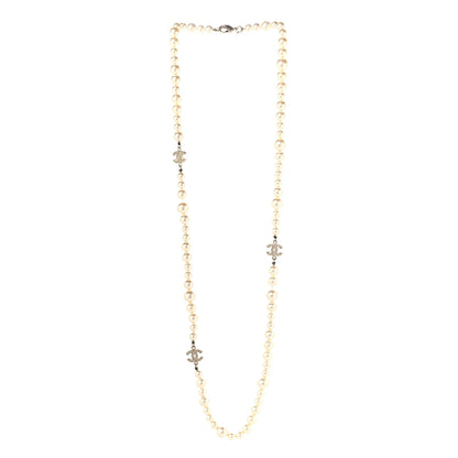 Chanel Crystal Pearl CC Long Necklace Gold 3 of 5