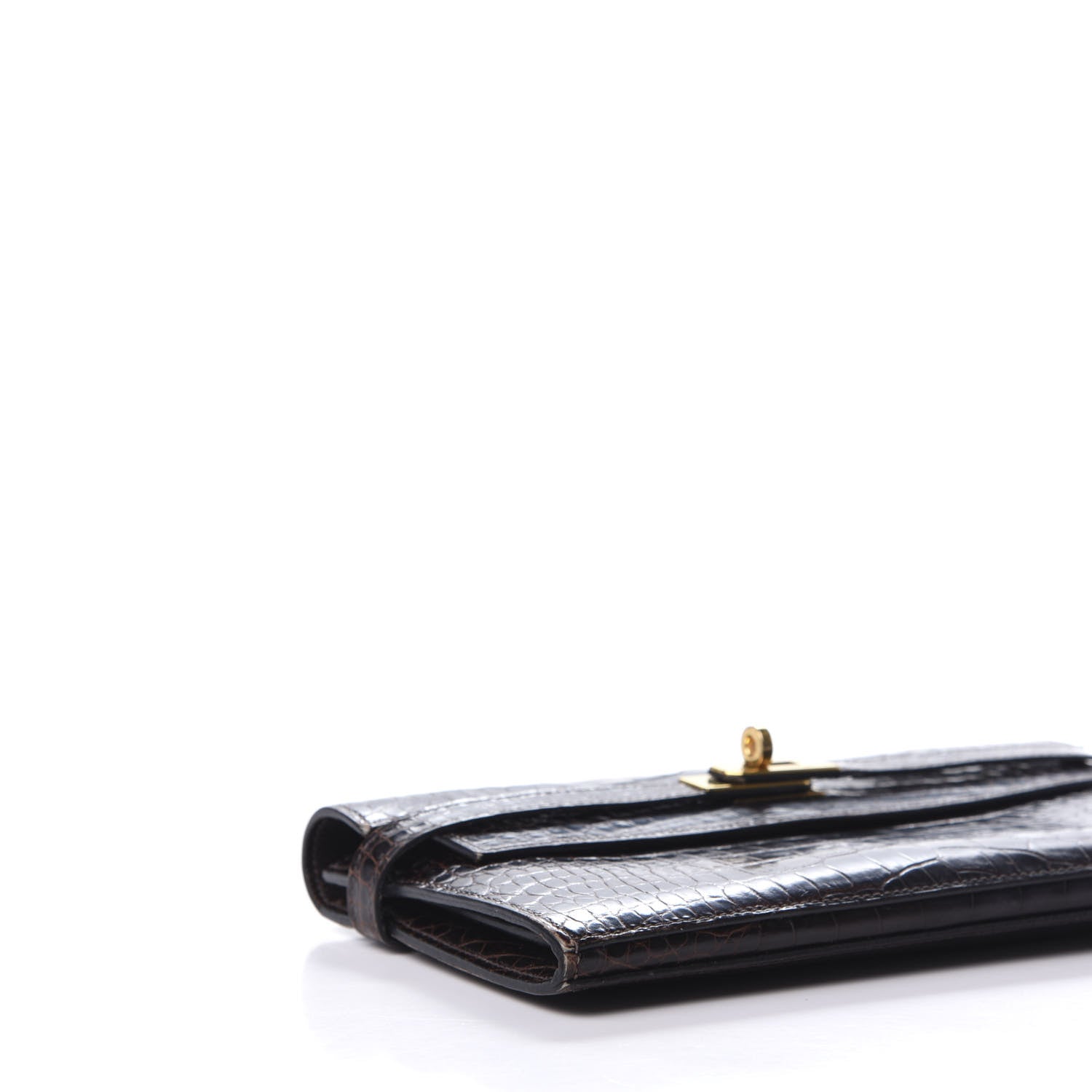 Hermes Matte Alligator Kelly Longue Wallet Chocolate 6 of 13