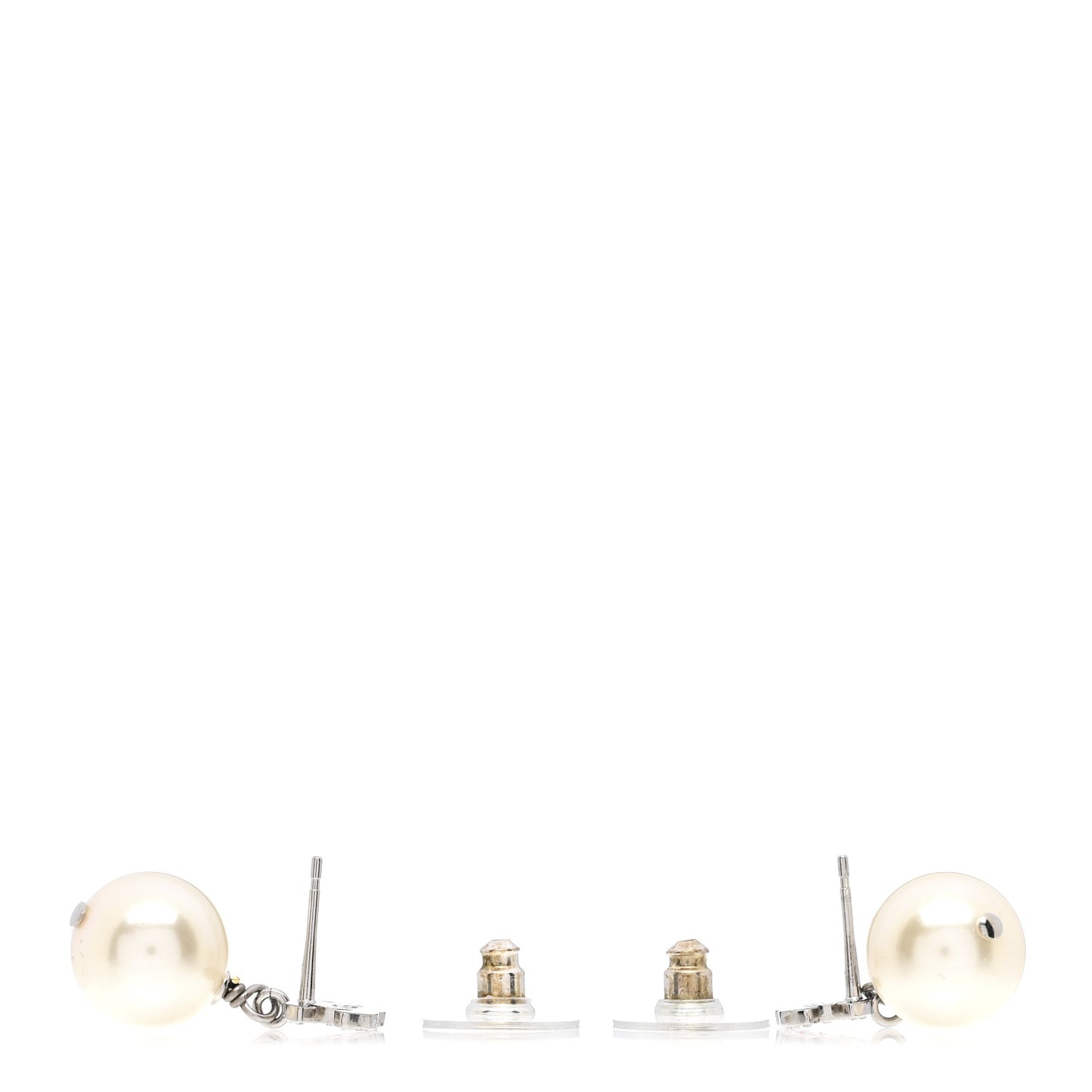 Crystal Pearl CC Drop Earrings Silver Pearly White