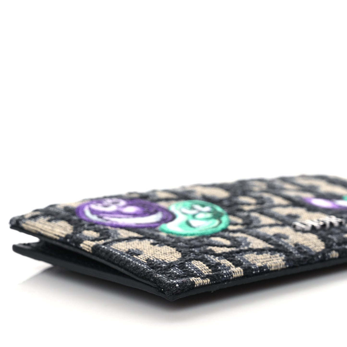 X KENNY SCHARF Oblique Canvas Embroidered Zip Card Holder Charcoal