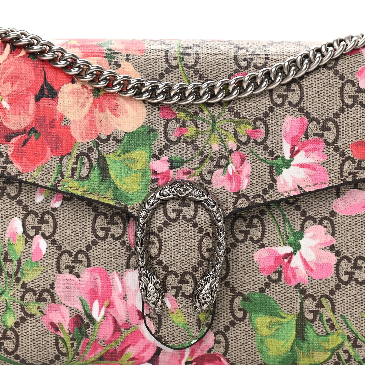 Gucci GG Supreme Monogram Blooms Mini Dionysus Chain Wallet Beige Multicolor Dry Rose 8 of 12