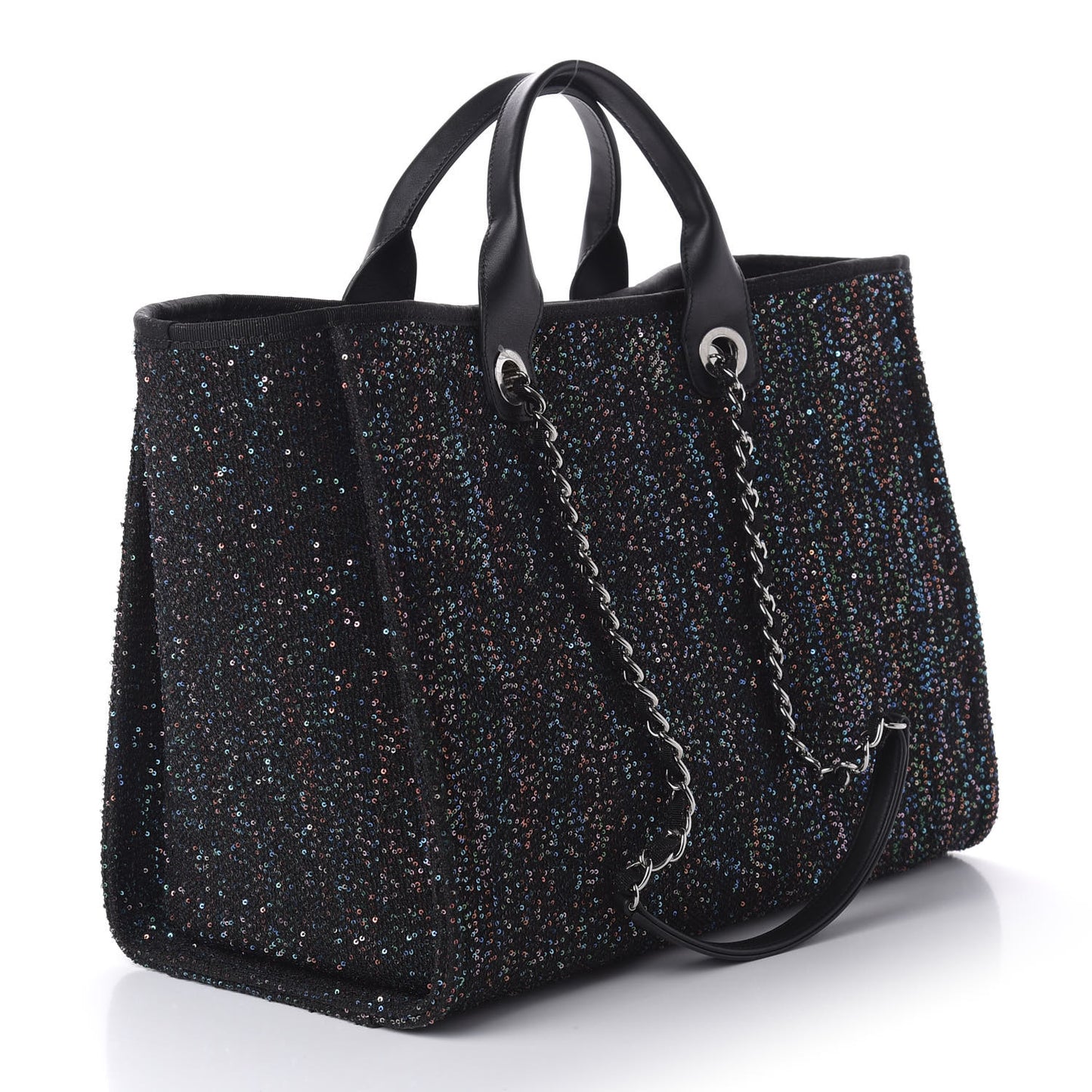 Calfskin Sequin Medium Deauville Tote Black