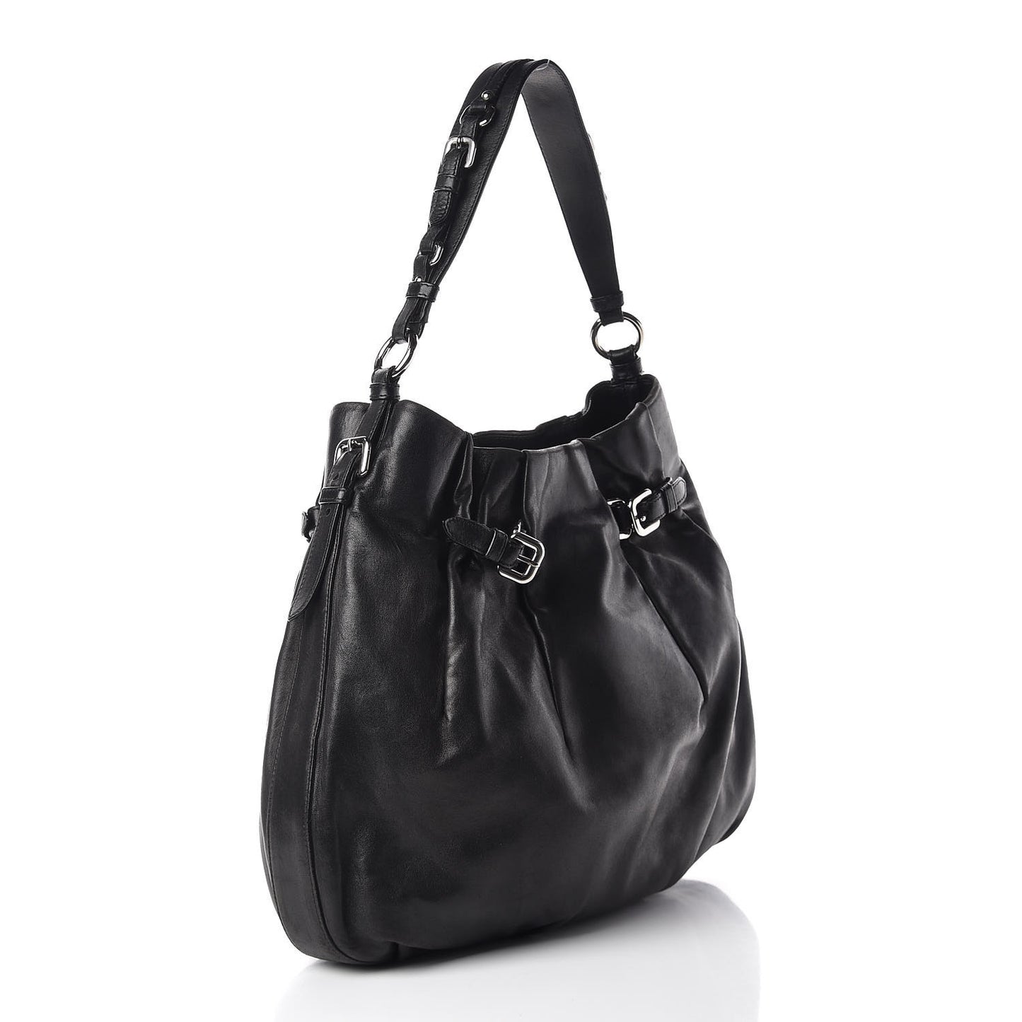 Soft Calf Pleated Hobo Black