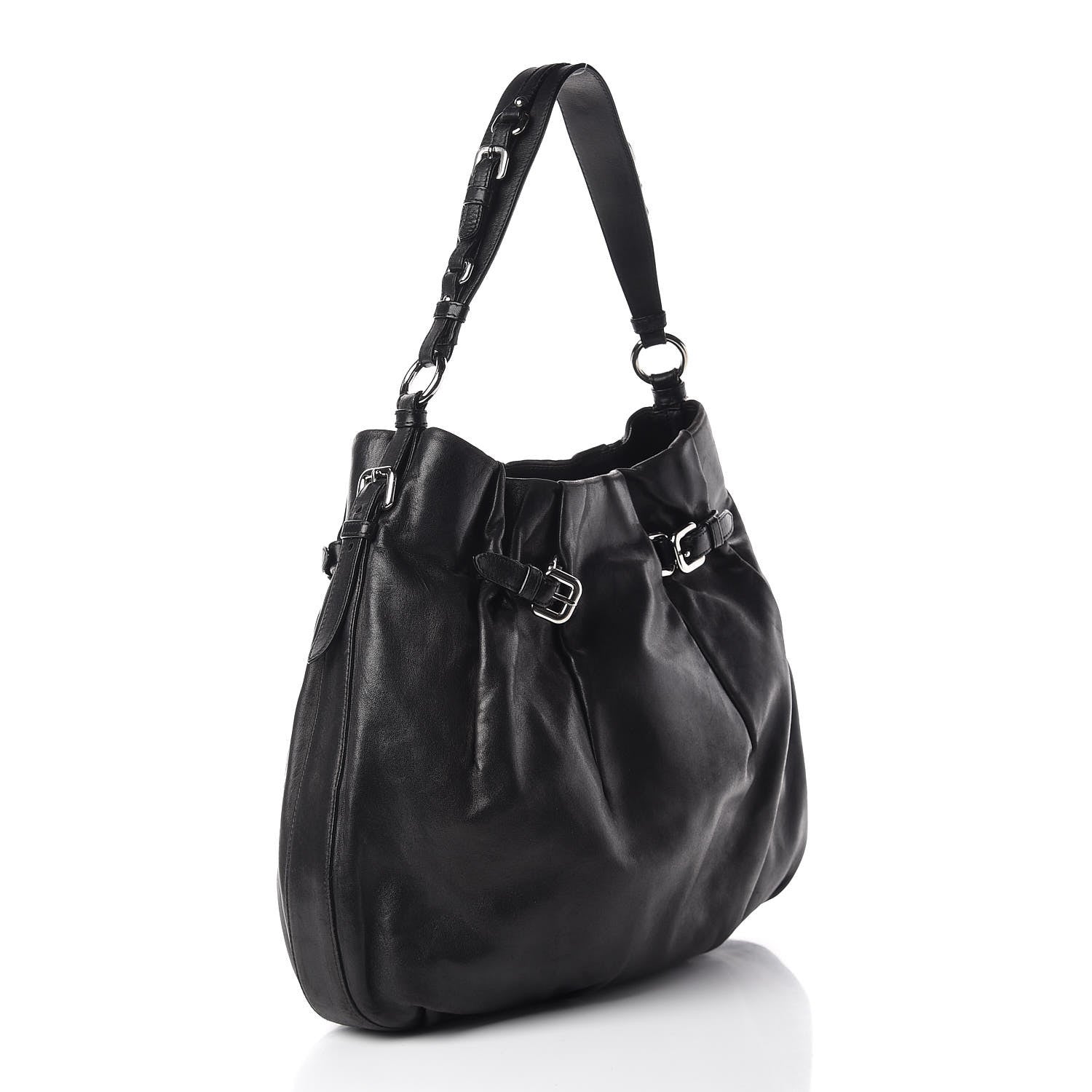 Prada Soft Calf Pleated Hobo Black 3 of 11