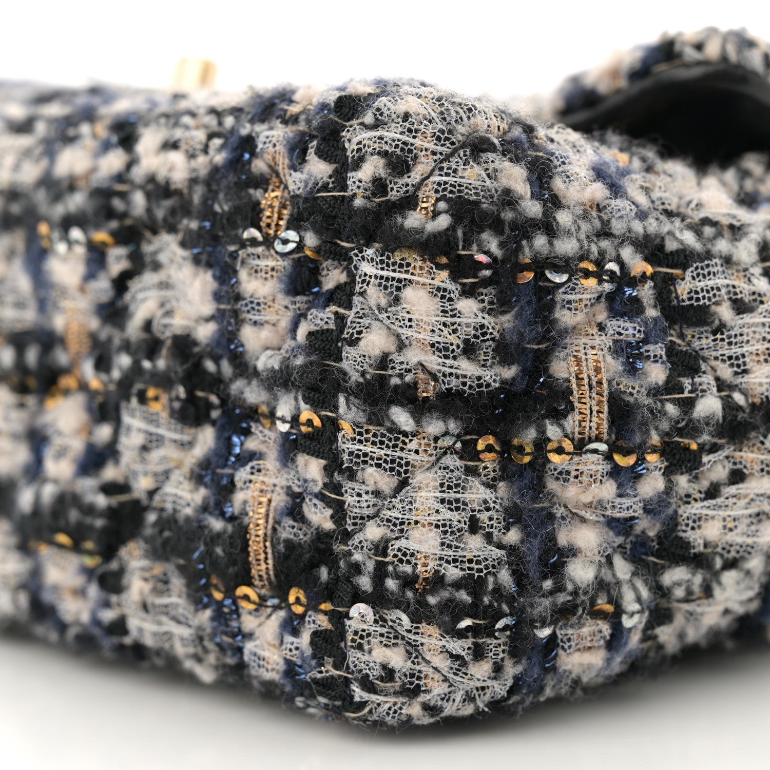 Chanel Glittered Tweed Quilted Mini Rectangular Flap Navy Blue 10 of 11