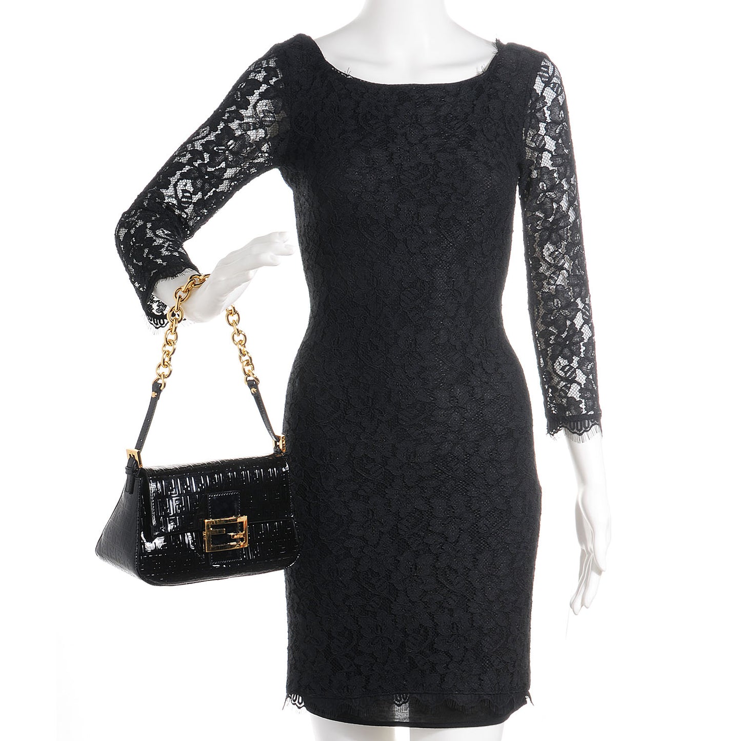 Patent FF Embossed Forever Mini Mama Baguette Black
