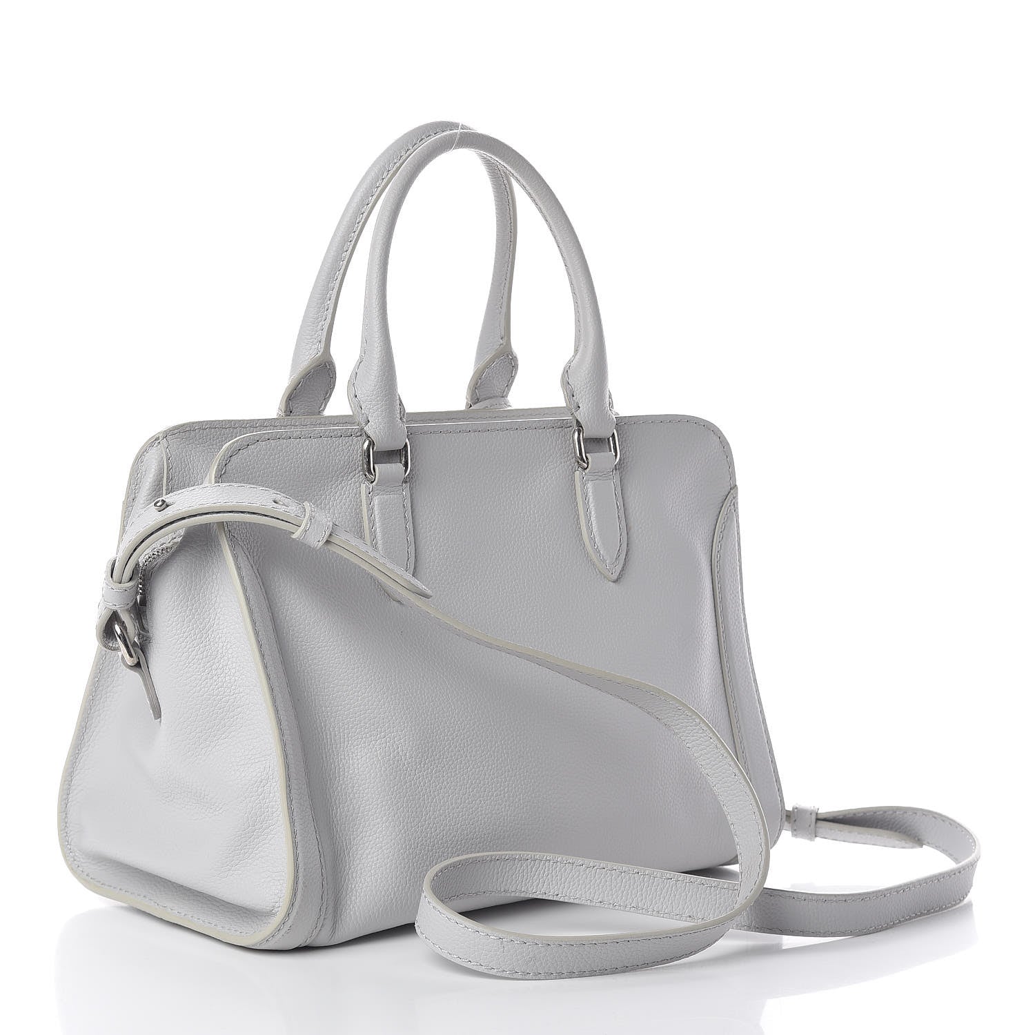 Alexander McQueen Pebbled Calfskin Small Skull Padlock Zip Around Tote Light Grey 3 of 14