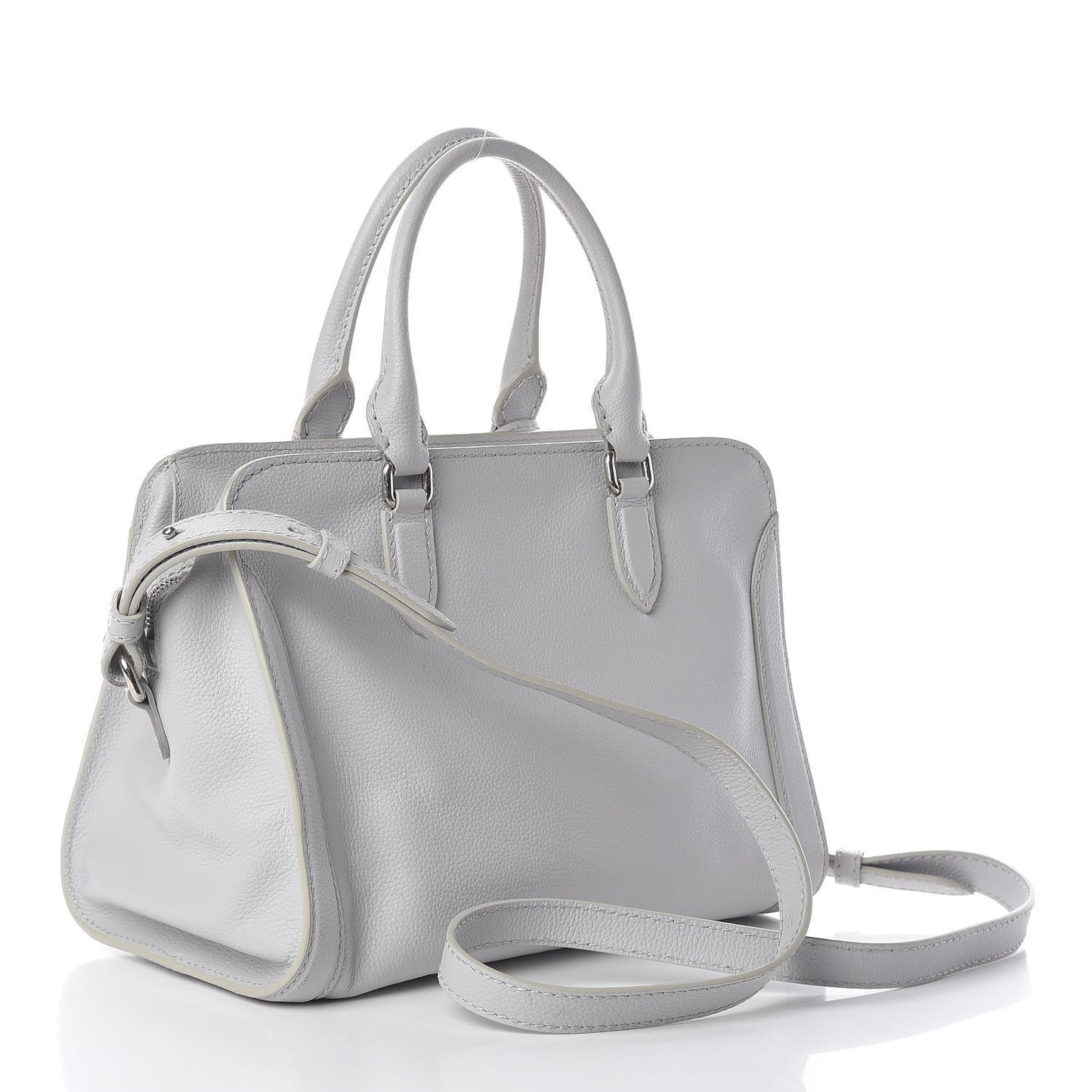 Pebbled Calfskin Small Skull Padlock Zip Around Tote Light Grey