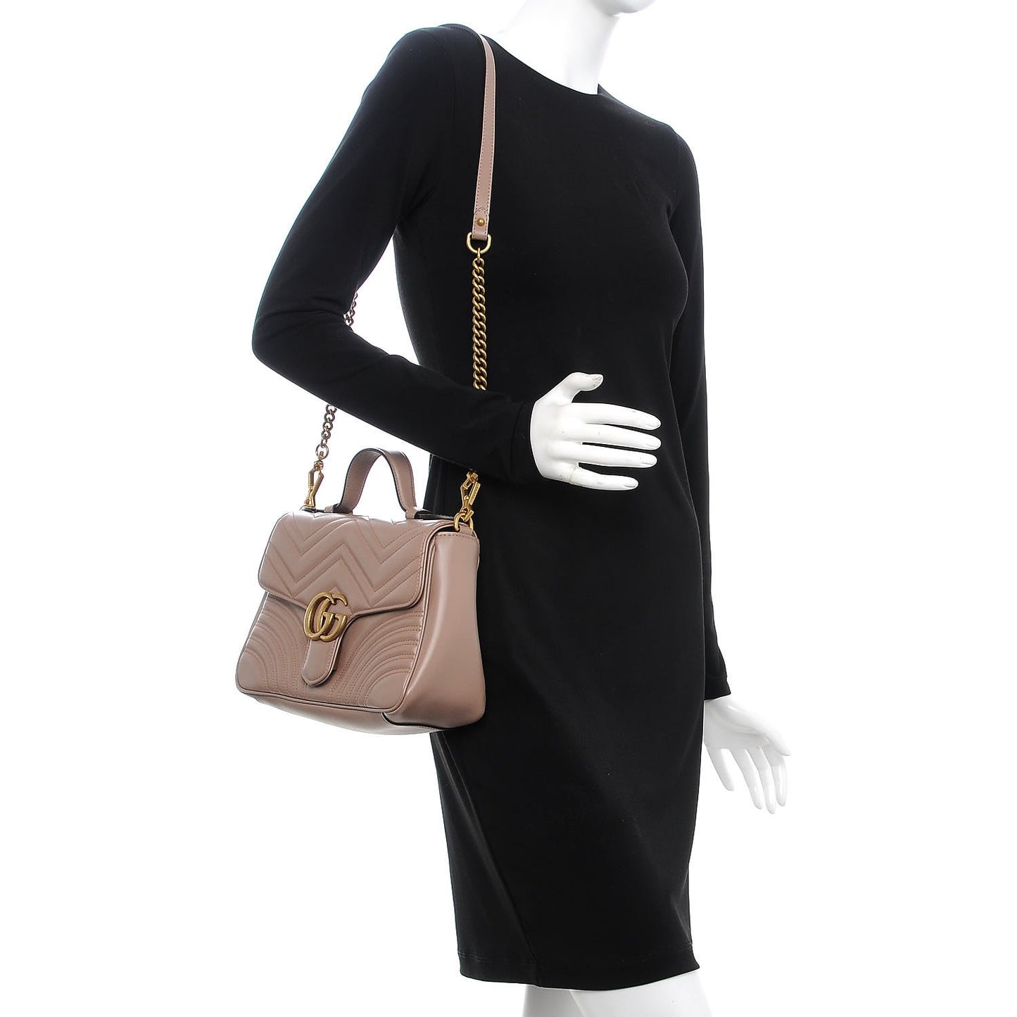 Calfskin Matelasse Small GG Marmont Top Handle Shoulder Bag Porcelain Rose