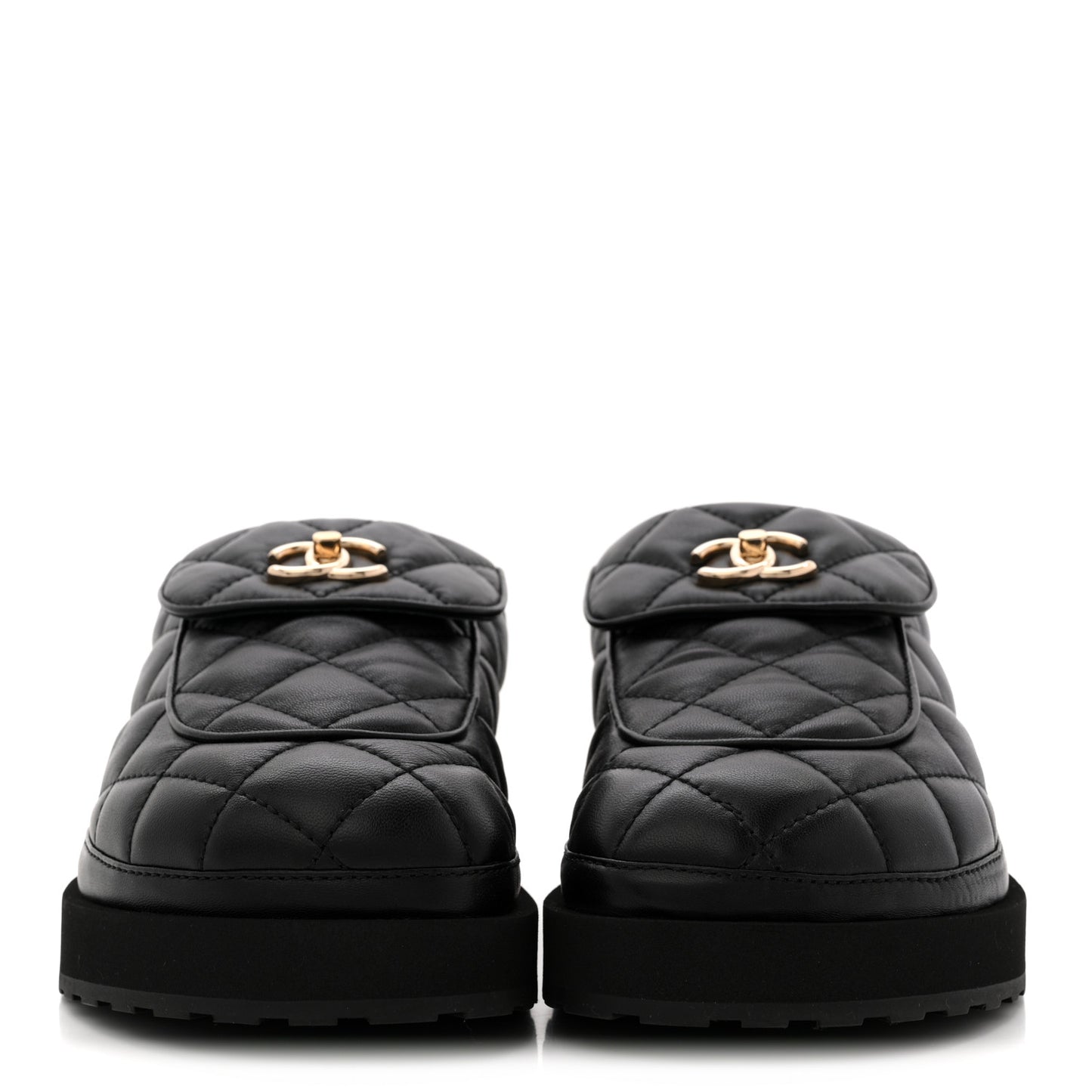 Lambskin Quilted CC Turnlock Mules 38.5 Black