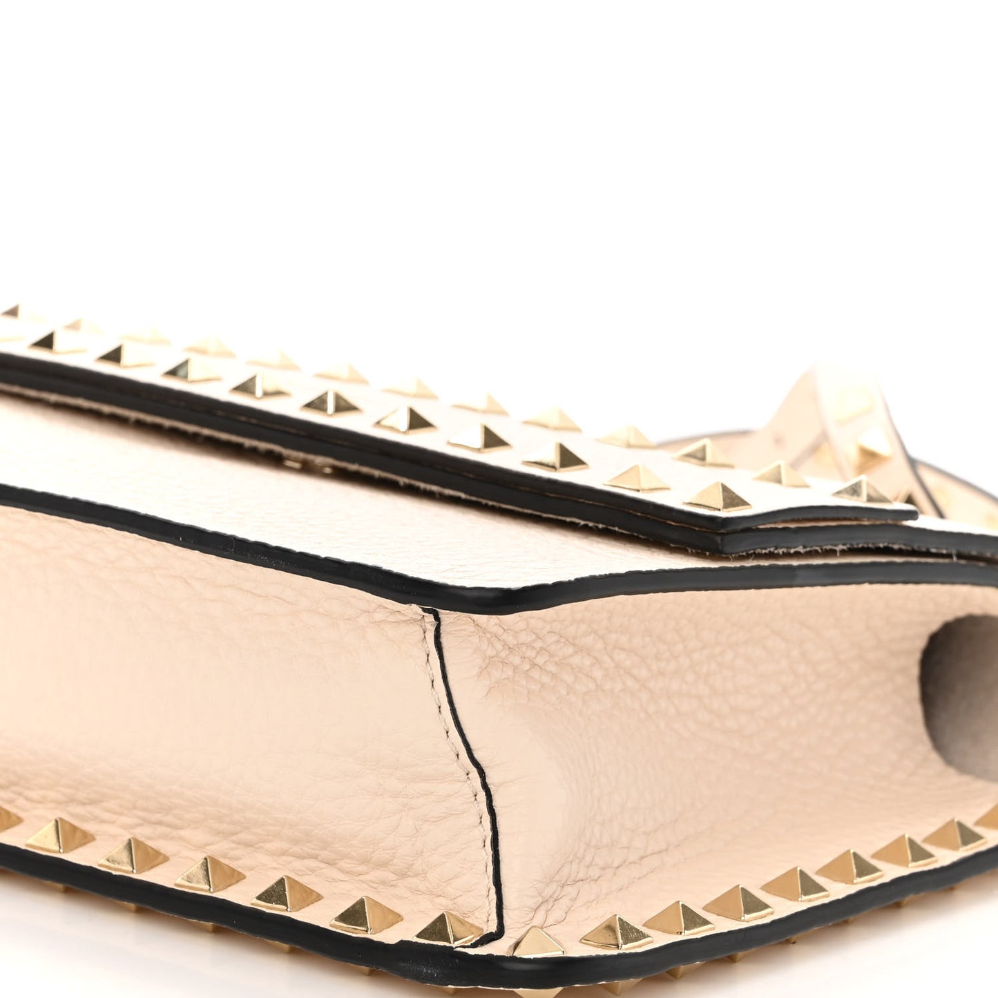 Grained Calfskin Small Rockstud Flap Crossbody Bag Light Ivory