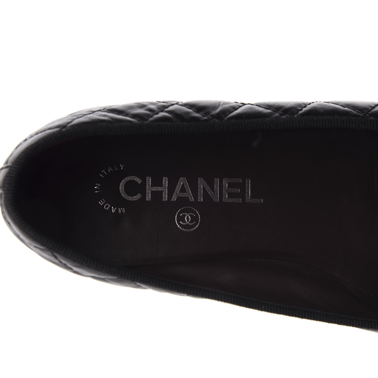 Chanel Aged Calfskin Quilted CC Cap Toe Ballerina Flats 37.5 Black 7 of 14