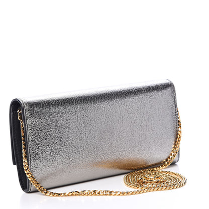 Alexander McQueen Metallic Calfskin Skull Wallet on Chain Silver 2 of 8