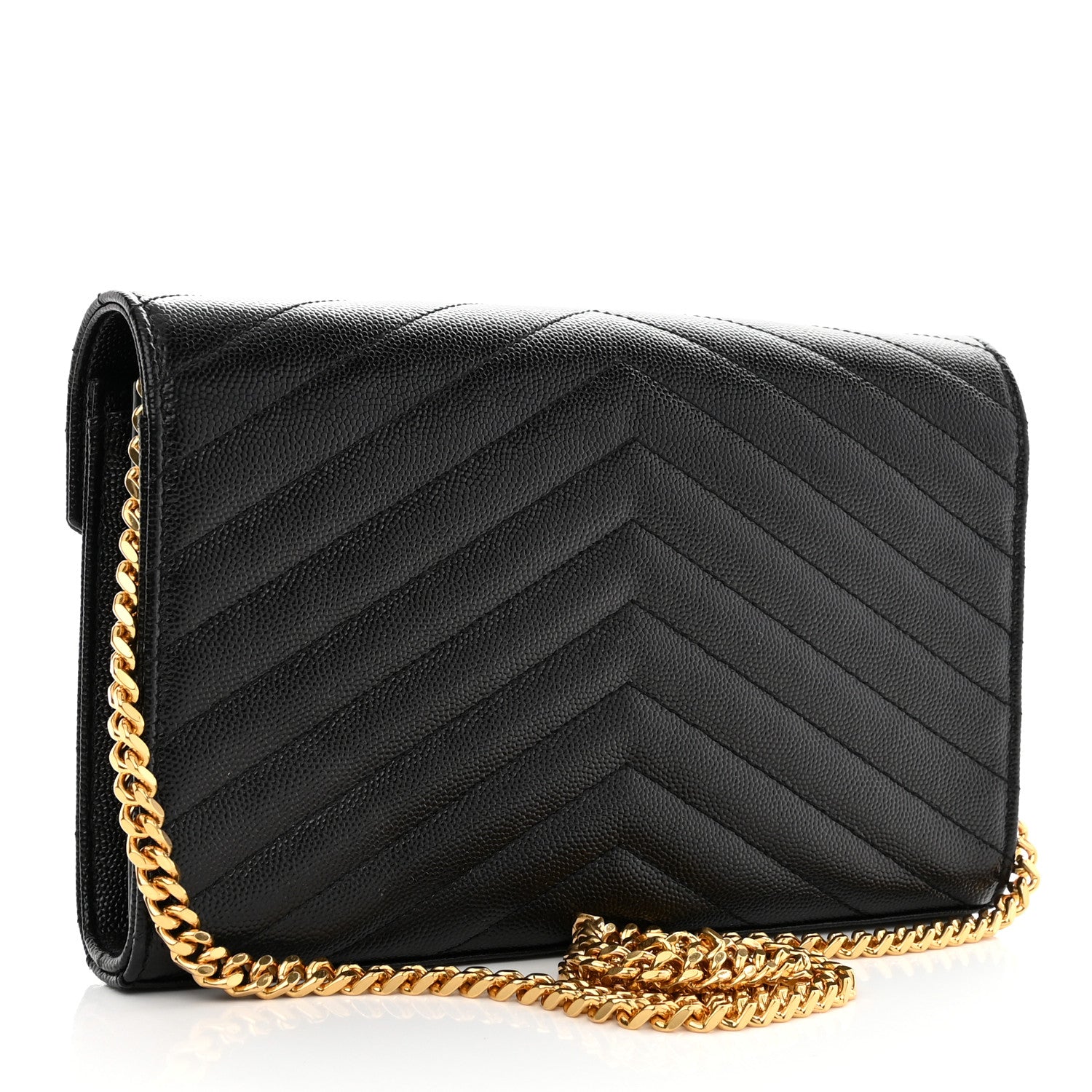 Saint Laurent Grain De Poudre Matelasse Chevron Monogram Chain Wallet Black 3 of 8