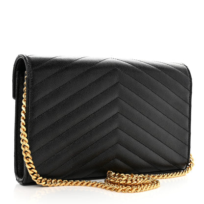 Saint Laurent Grain De Poudre Matelasse Chevron Monogram Chain Wallet Black 3 of 8