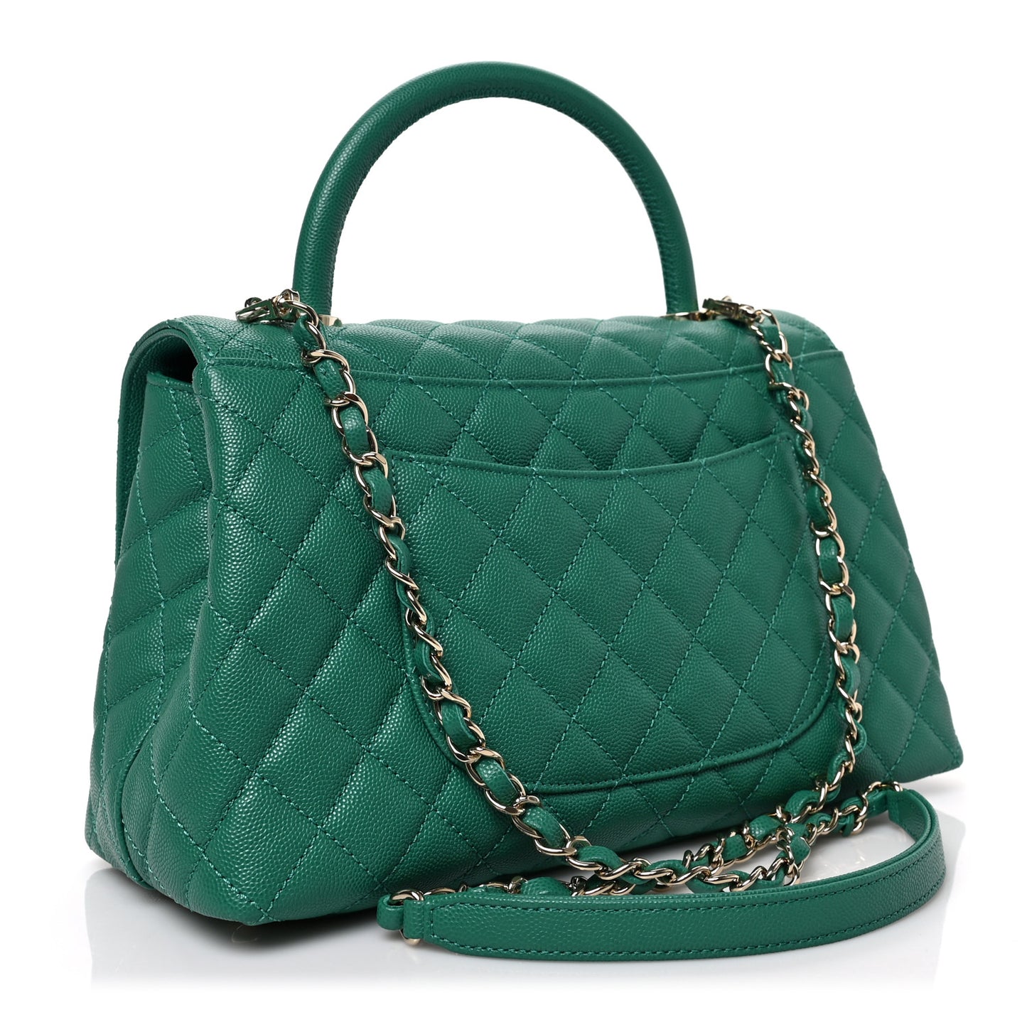 Caviar Quilted Small Coco Handle Flap Green